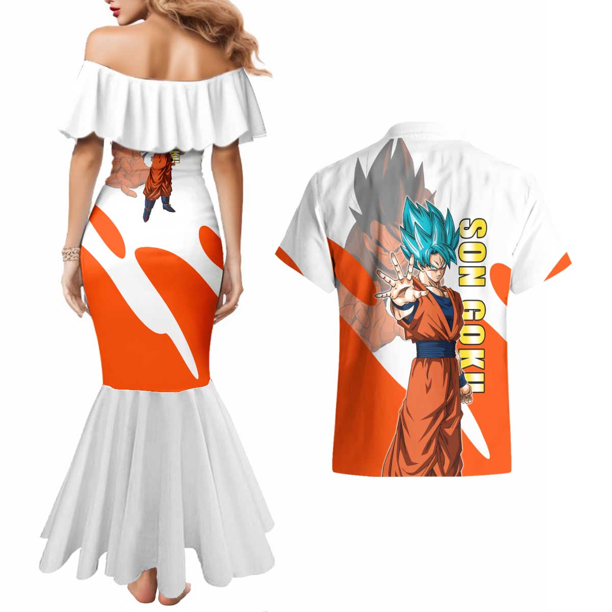 Son Goku Kamehameha Legend Couples Matching Mermaid Dress and Hawaiian Shirt Iconic Anime Battle Style