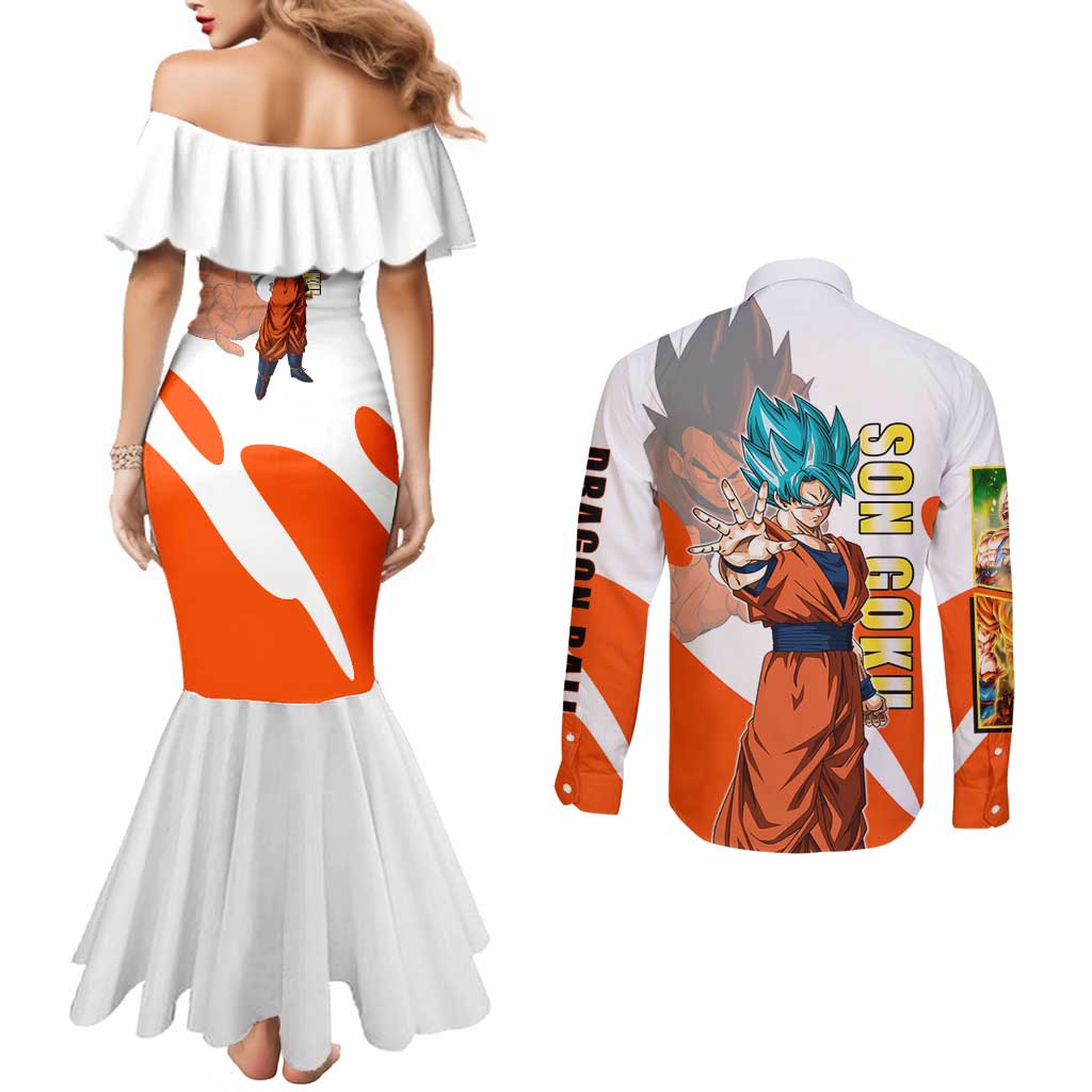 Son Goku Kamehameha Legend Couples Matching Mermaid Dress and Long Sleeve Button Shirt Iconic Anime Battle Style