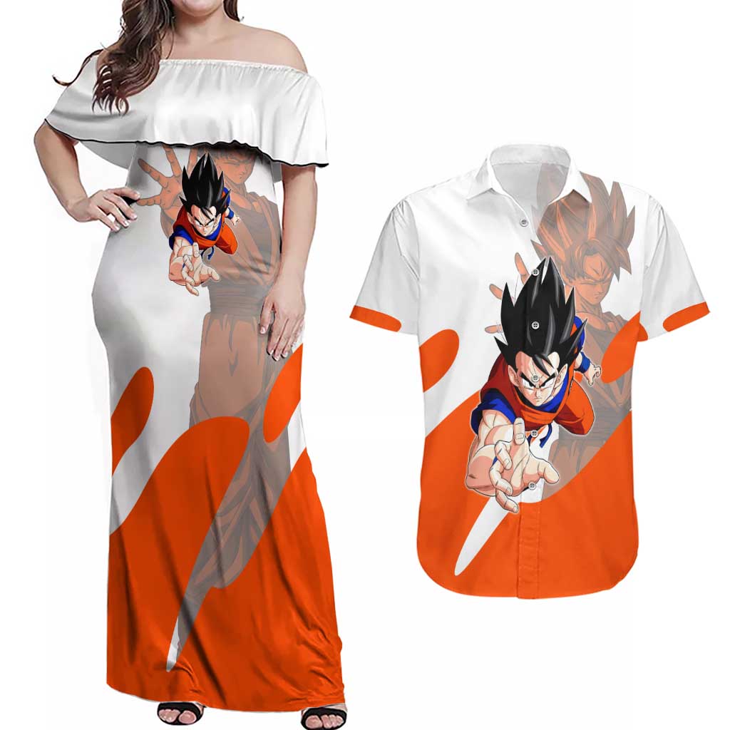 Son Goku Kamehameha Legend Couples Matching Off Shoulder Maxi Dress and Hawaiian Shirt Iconic Anime Battle Style