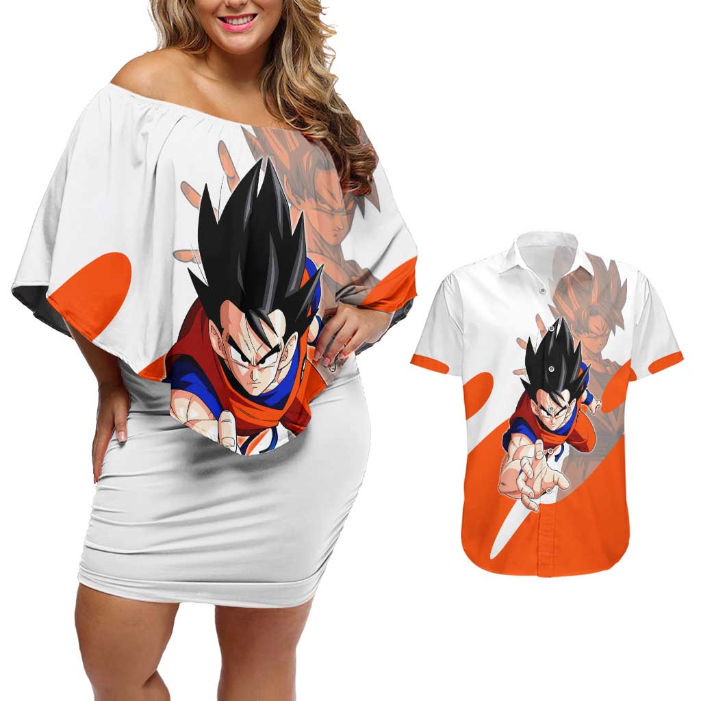 Son Goku Kamehameha Legend Couples Matching Off Shoulder Short Dress and Hawaiian Shirt Iconic Anime Battle Style