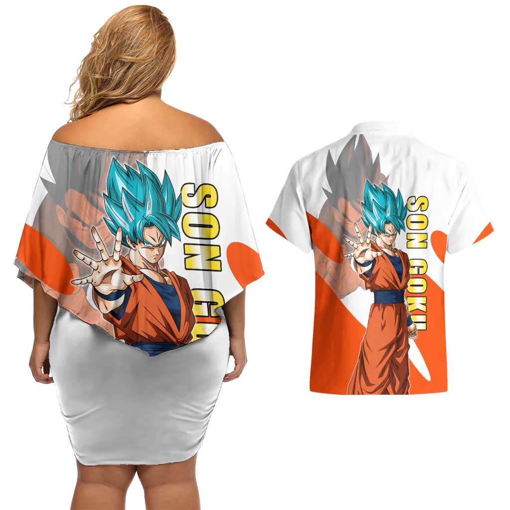 Son Goku Kamehameha Legend Couples Matching Off Shoulder Short Dress and Hawaiian Shirt Iconic Anime Battle Style