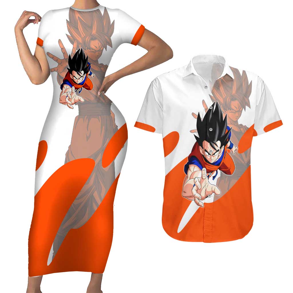 Son Goku Kamehameha Legend Couples Matching Short Sleeve Bodycon Dress and Hawaiian Shirt Iconic Anime Battle Style
