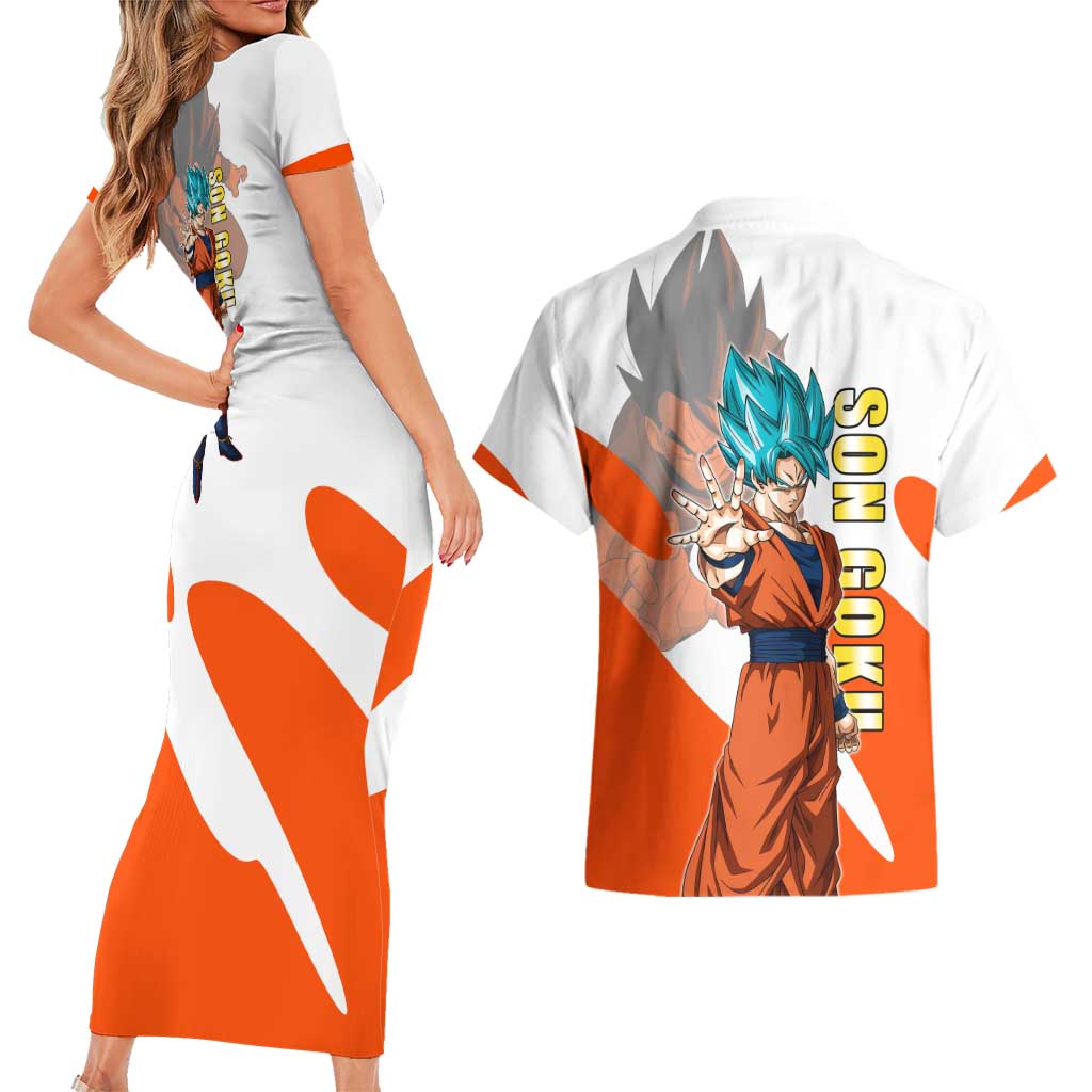 Son Goku Kamehameha Legend Couples Matching Short Sleeve Bodycon Dress and Hawaiian Shirt Iconic Anime Battle Style