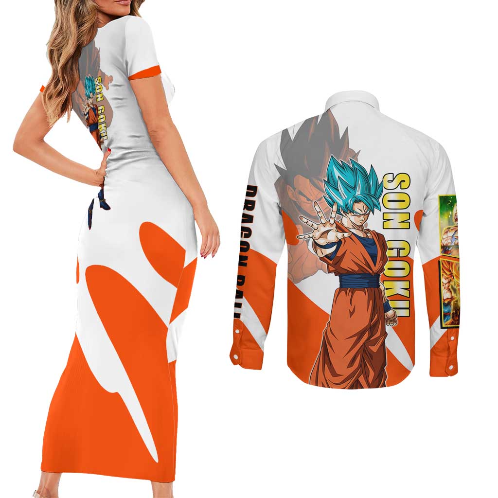 Son Goku Kamehameha Legend Couples Matching Short Sleeve Bodycon Dress and Long Sleeve Button Shirt Iconic Anime Battle Style