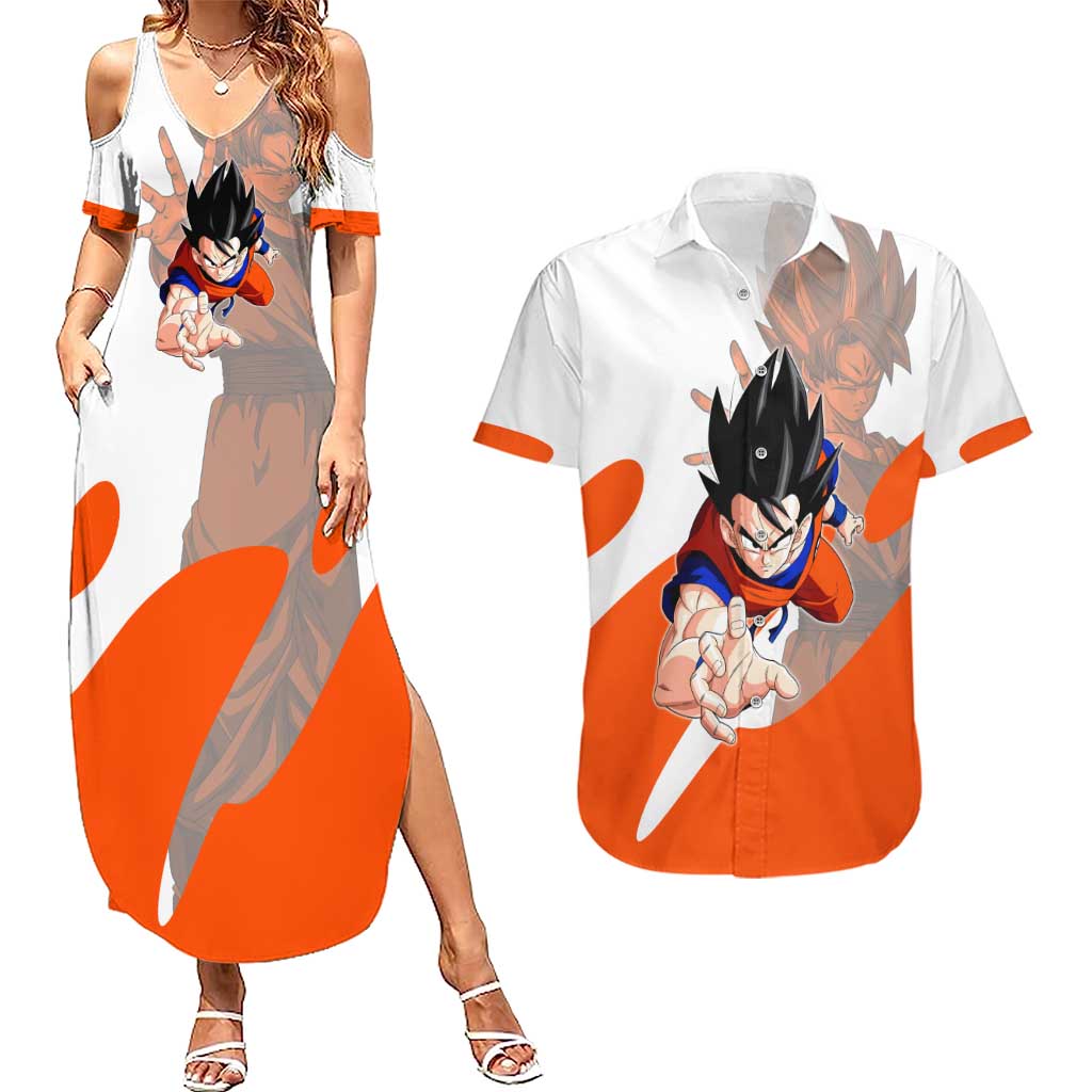 Son Goku Kamehameha Legend Couples Matching Summer Maxi Dress and Hawaiian Shirt Iconic Anime Battle Style