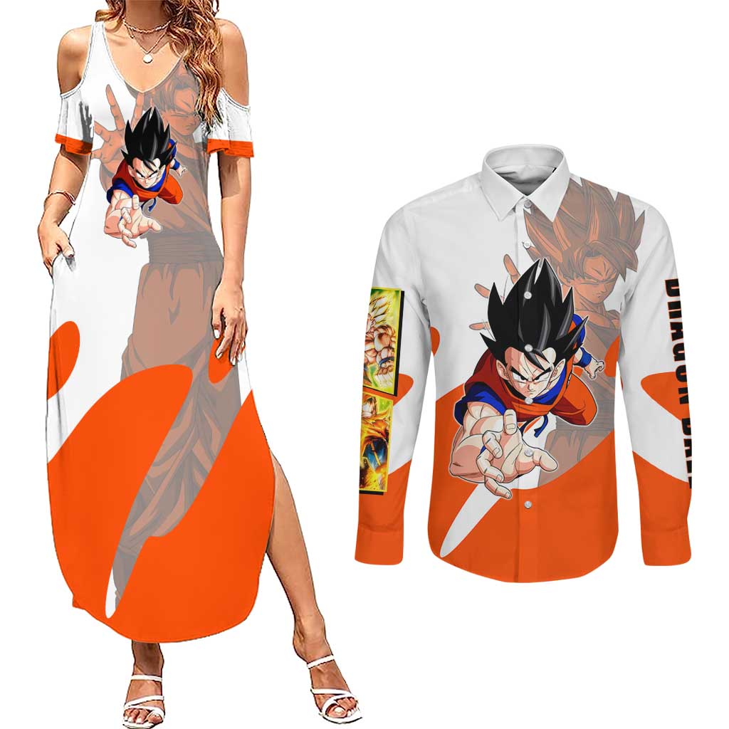 Son Goku Kamehameha Legend Couples Matching Summer Maxi Dress and Long Sleeve Button Shirt Iconic Anime Battle Style