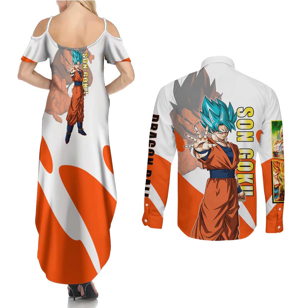 Son Goku Kamehameha Legend Couples Matching Summer Maxi Dress and Long Sleeve Button Shirt Iconic Anime Battle Style