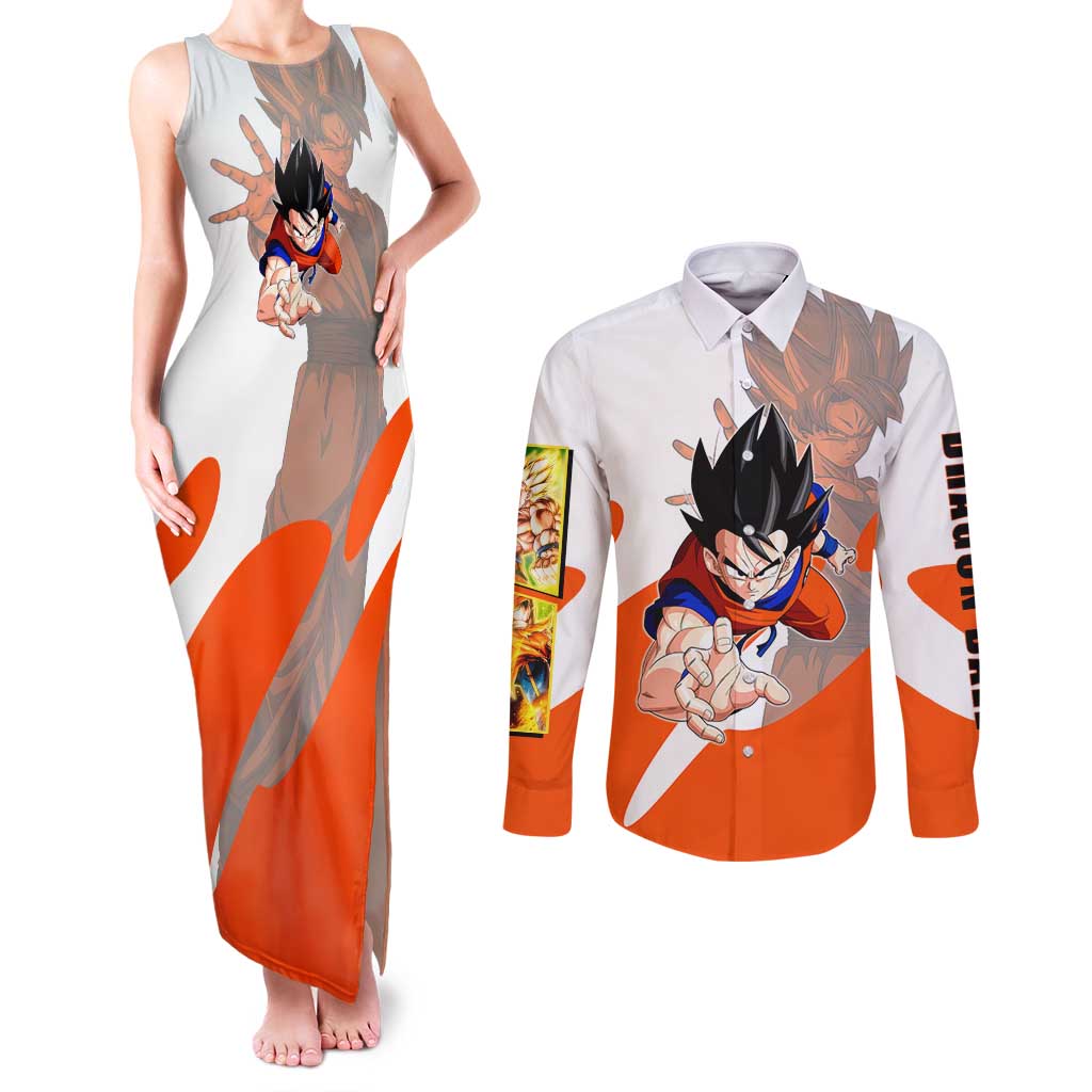 Son Goku Kamehameha Legend Couples Matching Tank Maxi Dress and Long Sleeve Button Shirt Iconic Anime Battle Style