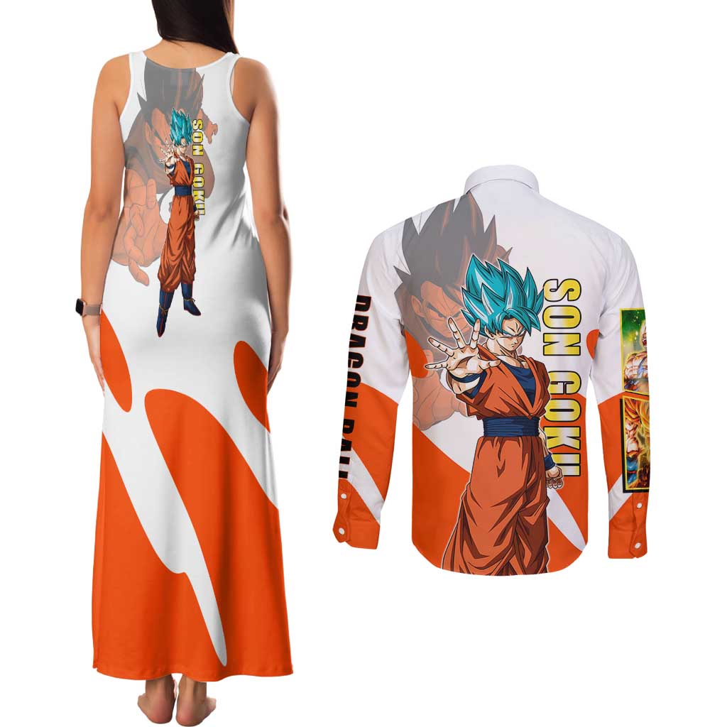 Son Goku Kamehameha Legend Couples Matching Tank Maxi Dress and Long Sleeve Button Shirt Iconic Anime Battle Style