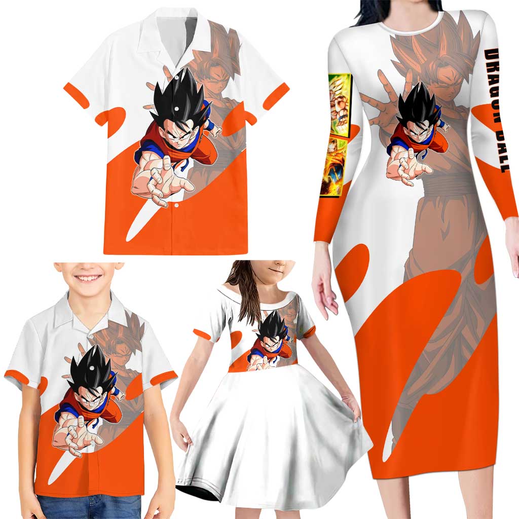 Son Goku Kamehameha Legend Family Matching Long Sleeve Bodycon Dress and Hawaiian Shirt Iconic Anime Battle Style