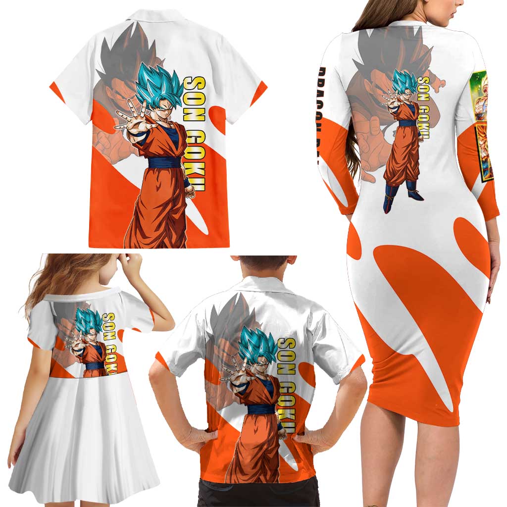 Son Goku Kamehameha Legend Family Matching Long Sleeve Bodycon Dress and Hawaiian Shirt Iconic Anime Battle Style