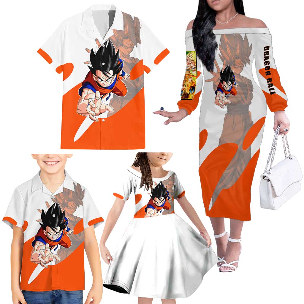 Son Goku Kamehameha Legend Family Matching Off The Shoulder Long Sleeve Dress and Hawaiian Shirt Iconic Anime Battle Style