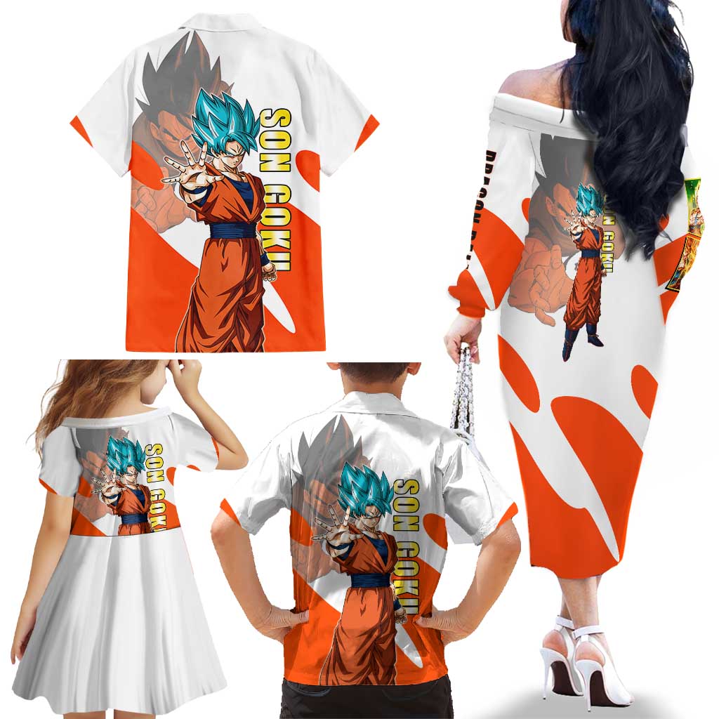 Son Goku Kamehameha Legend Family Matching Off The Shoulder Long Sleeve Dress and Hawaiian Shirt Iconic Anime Battle Style