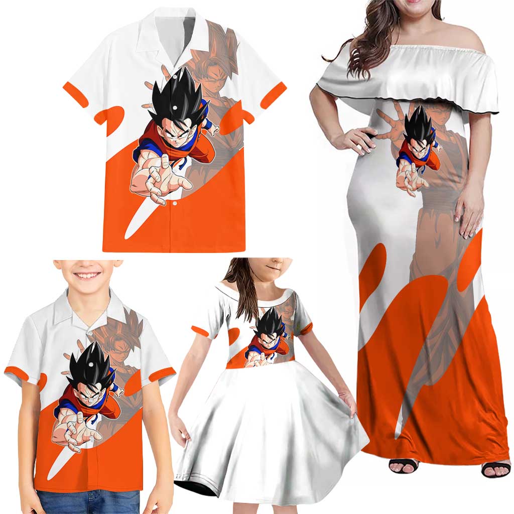 Son Goku Kamehameha Legend Family Matching Off Shoulder Maxi Dress and Hawaiian Shirt Iconic Anime Battle Style