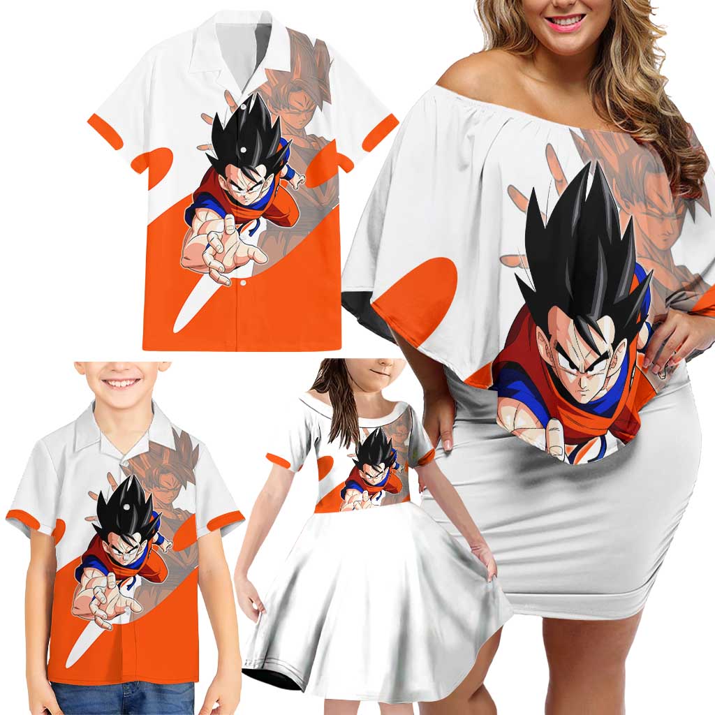 Son Goku Kamehameha Legend Family Matching Off Shoulder Short Dress and Hawaiian Shirt Iconic Anime Battle Style