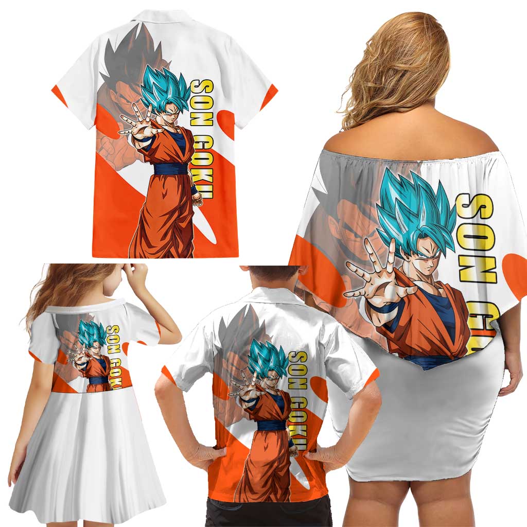 Son Goku Kamehameha Legend Family Matching Off Shoulder Short Dress and Hawaiian Shirt Iconic Anime Battle Style