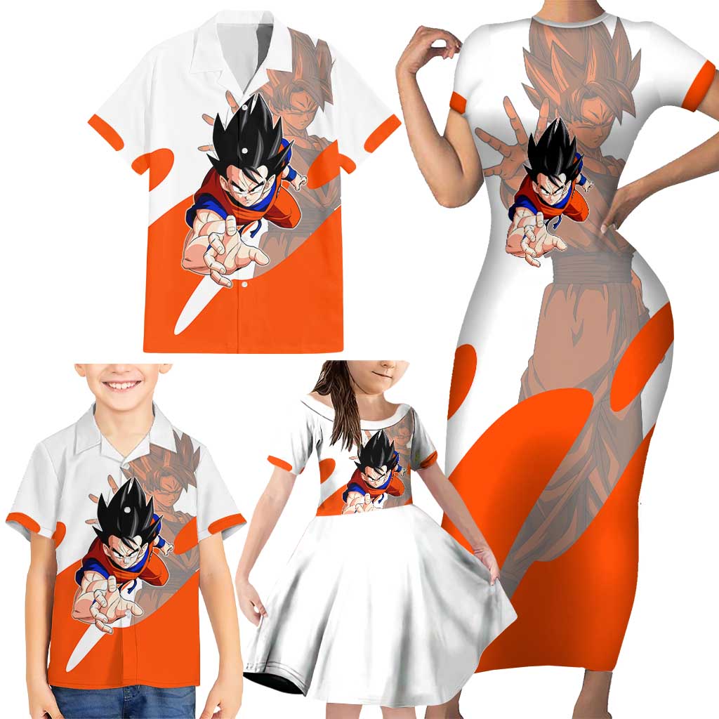 Son Goku Kamehameha Legend Family Matching Short Sleeve Bodycon Dress and Hawaiian Shirt Iconic Anime Battle Style