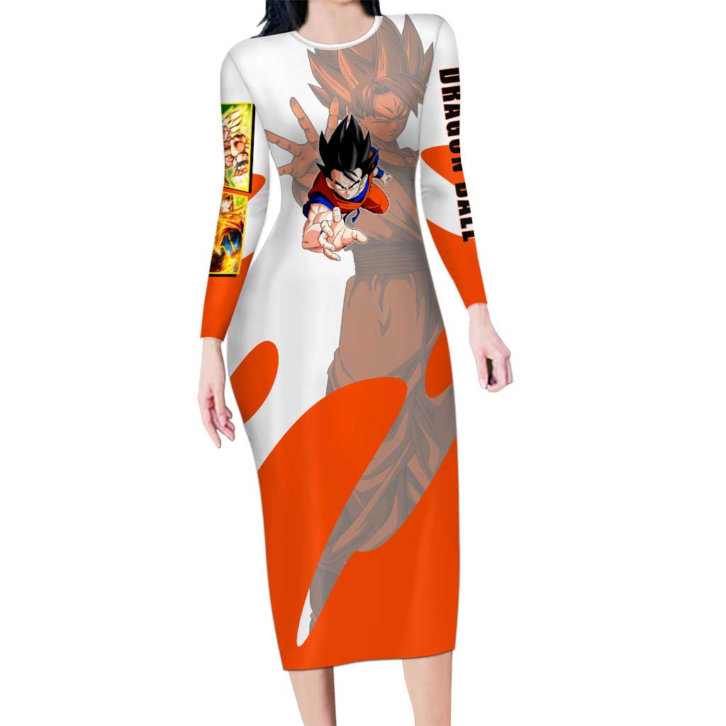 Son Goku Kamehameha Legend Long Sleeve Bodycon Dress Iconic Anime Battle Style