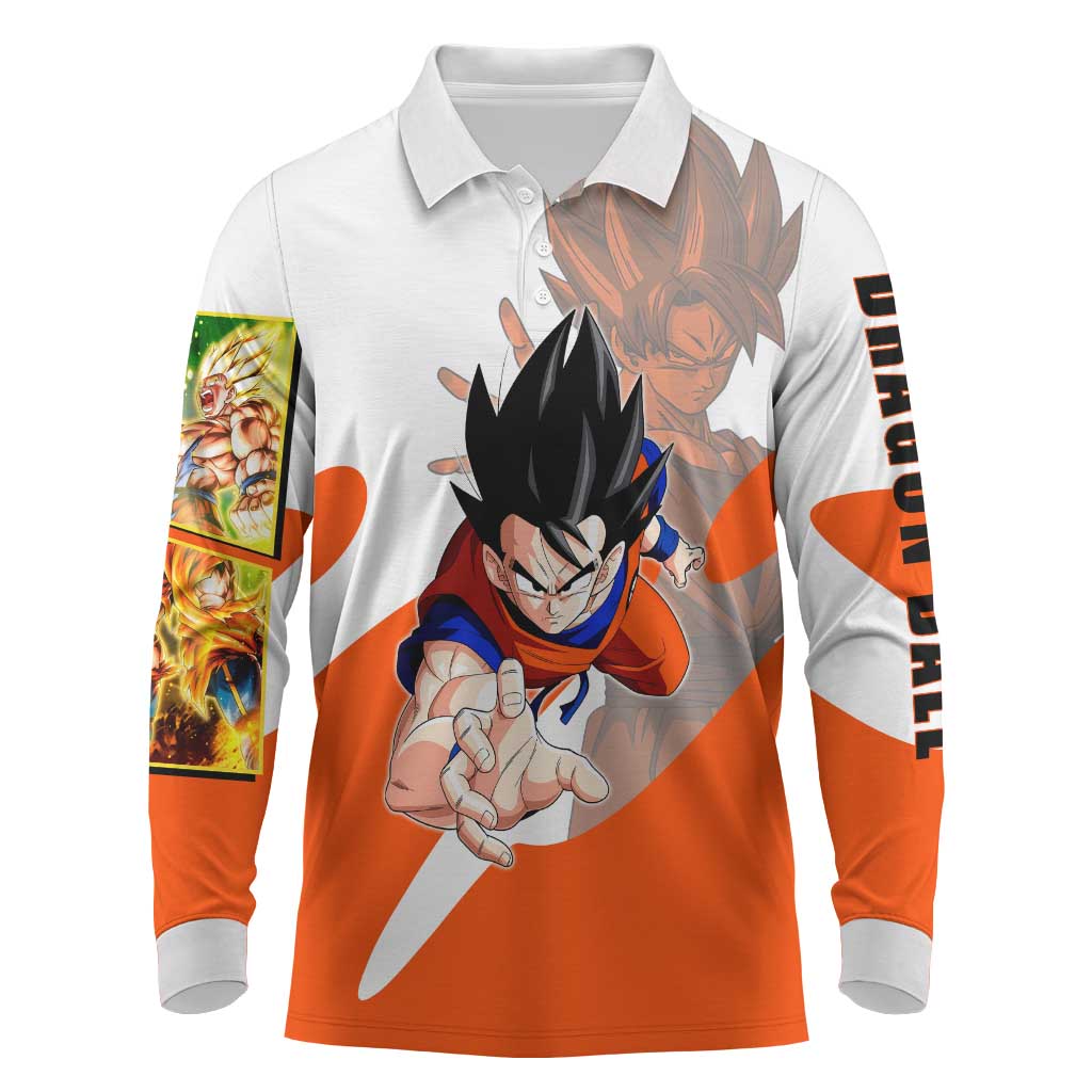 Son Goku Kamehameha Legend Long Sleeve Polo Shirt Iconic Anime Battle Style