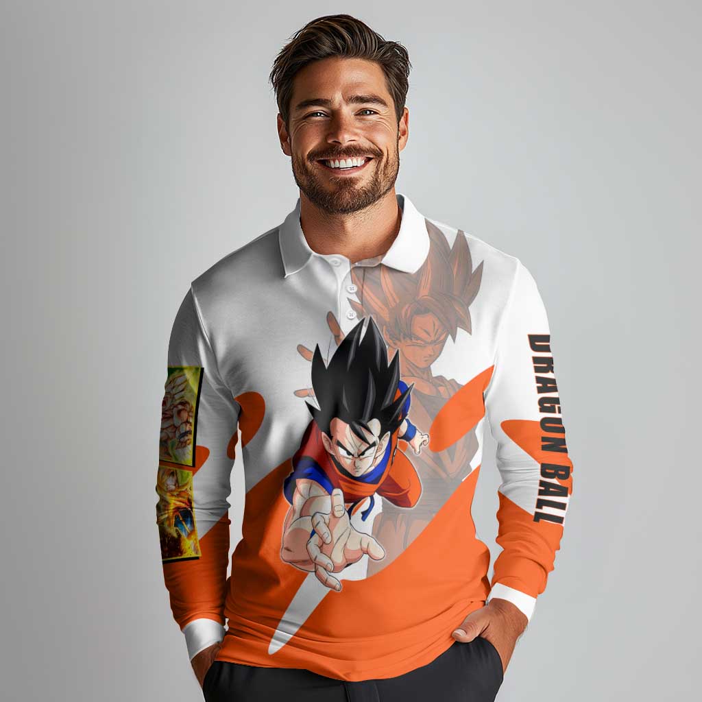 Son Goku Kamehameha Legend Long Sleeve Polo Shirt Iconic Anime Battle Style