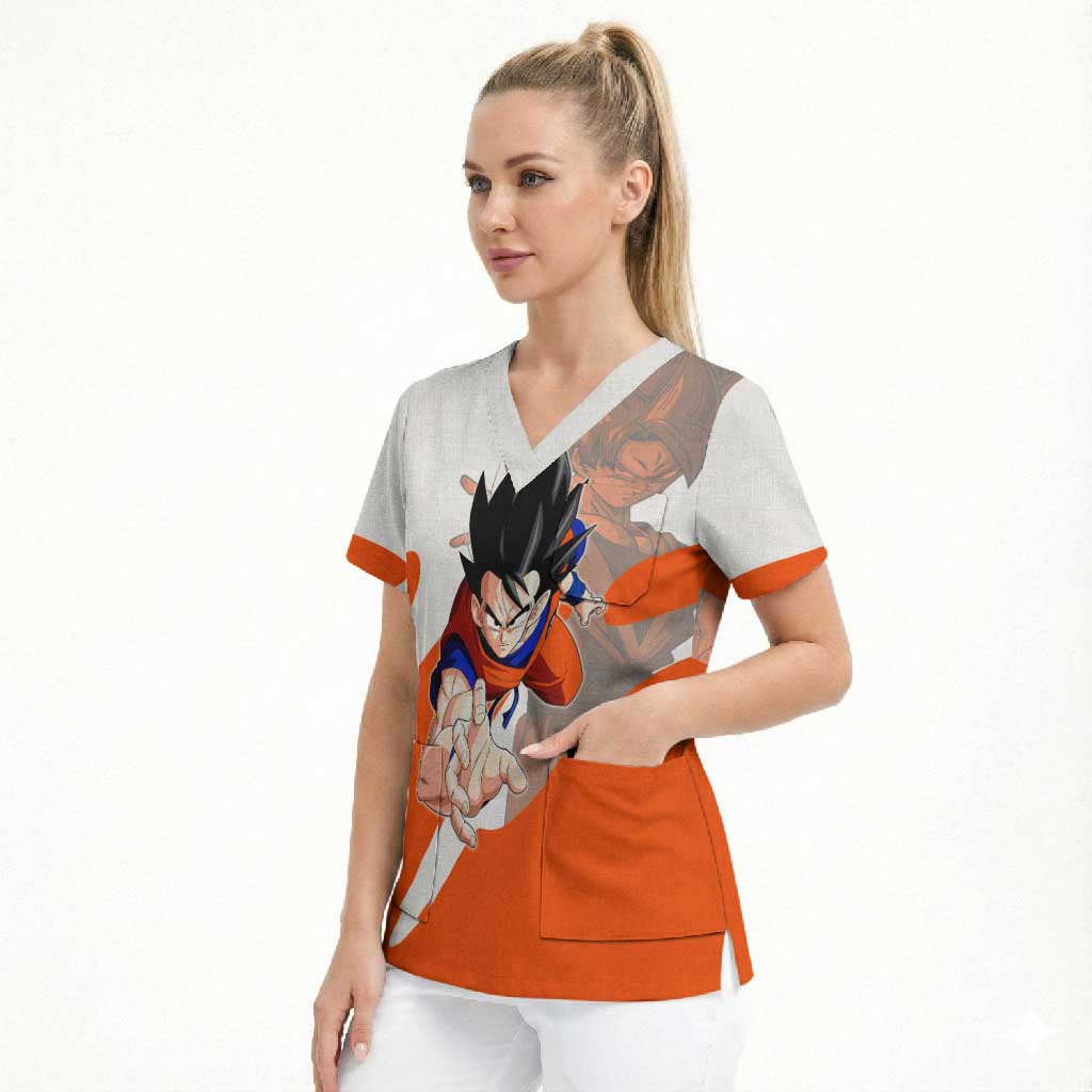 Son Goku Kamehameha Legend Scrub Top Iconic Anime Battle Style