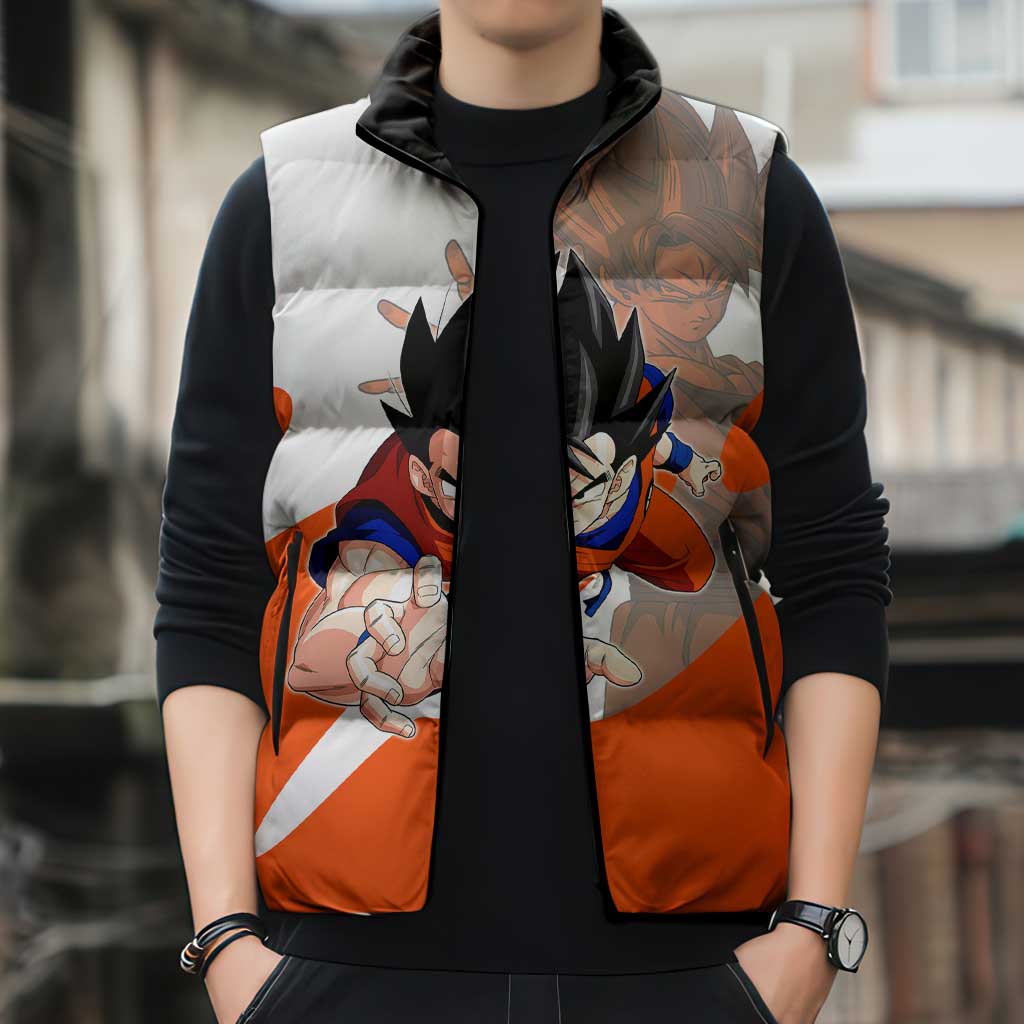 Son Goku Kamehameha Legend Sleeveless Puffer Jacket Iconic Anime Battle Style