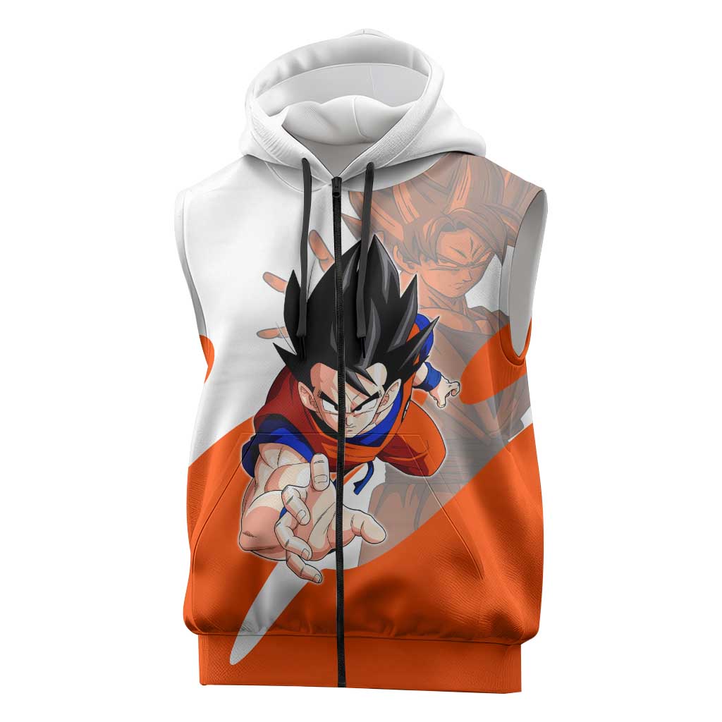 Son Goku Kamehameha Legend Sleeveless Zip Hoodie Iconic Anime Battle Style