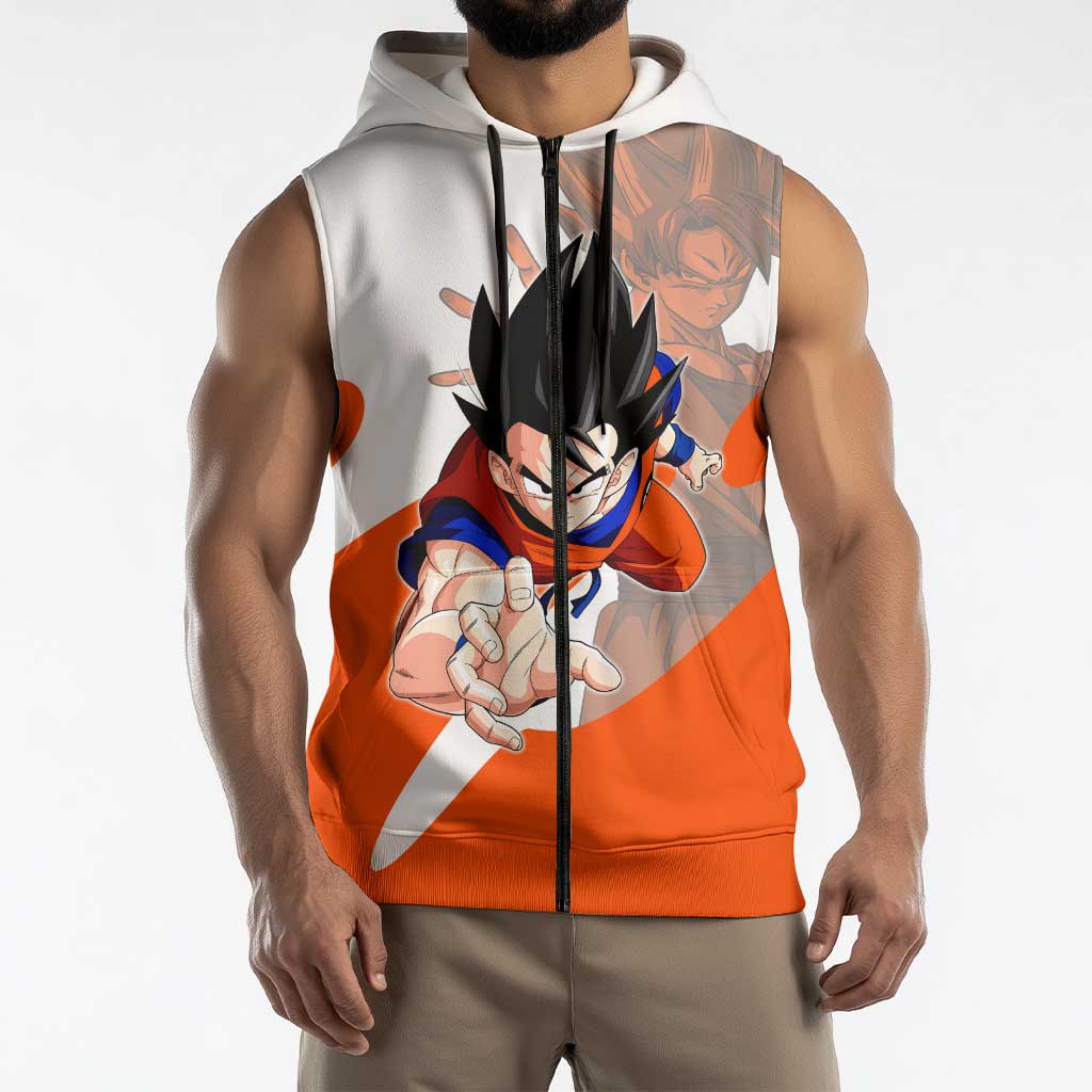 Son Goku Kamehameha Legend Sleeveless Zip Hoodie Iconic Anime Battle Style
