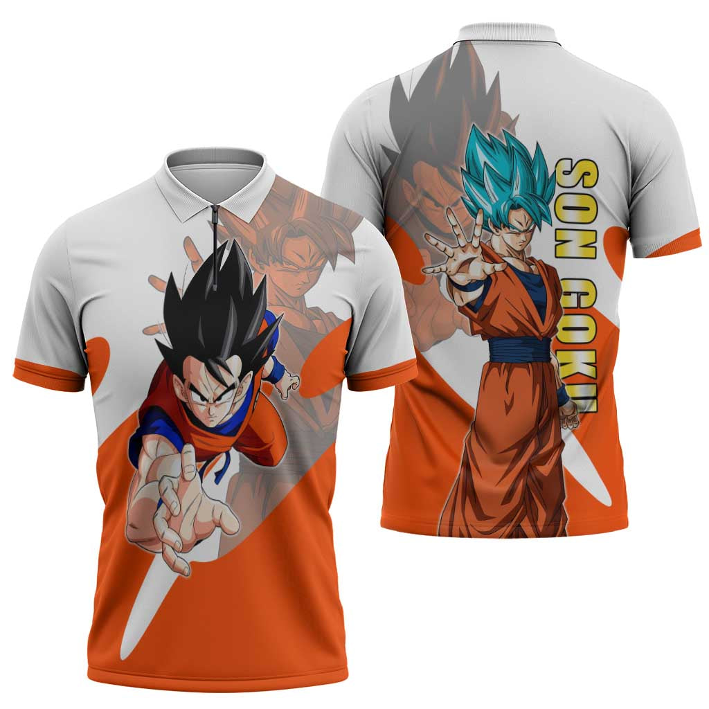 Son Goku Kamehameha Legend Zipper Polo Shirt Iconic Anime Battle Style