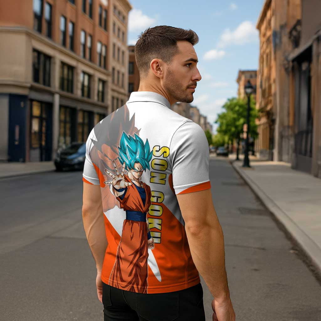 Son Goku Kamehameha Legend Zipper Polo Shirt Iconic Anime Battle Style