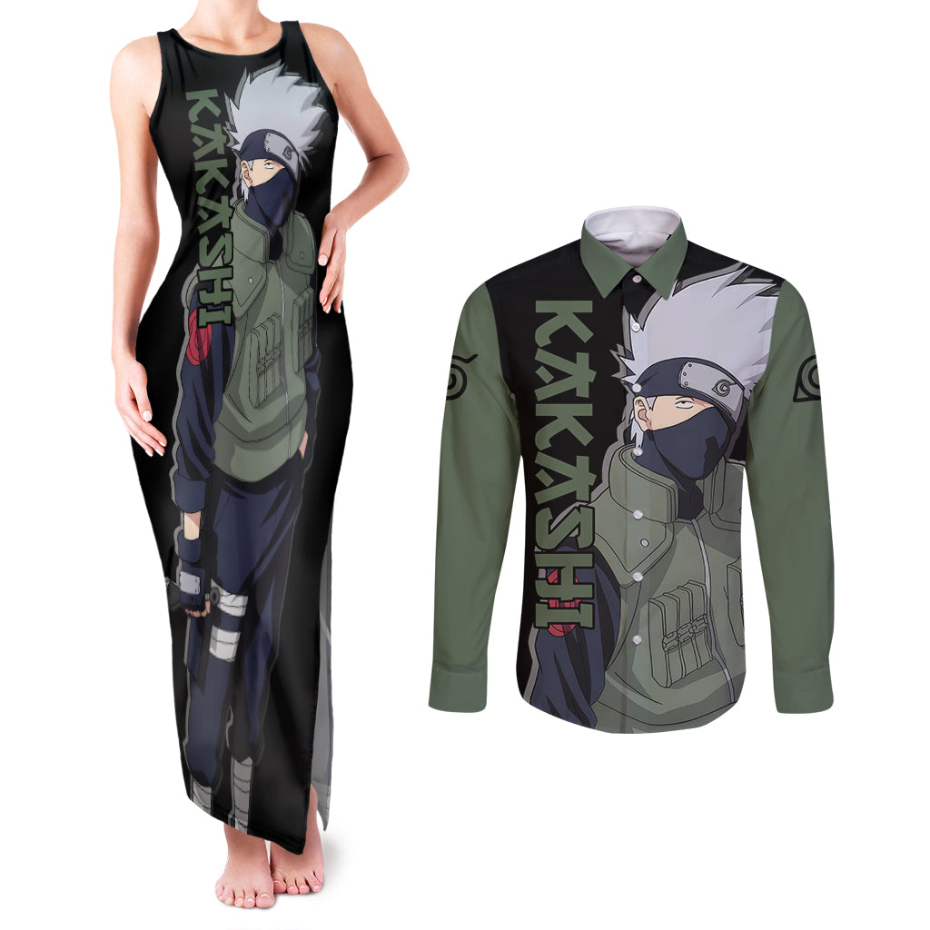 Hatake Kakashi - Sharingan Eyes Couples Matching Tank Maxi Dress and Long Sleeve Button Shirt