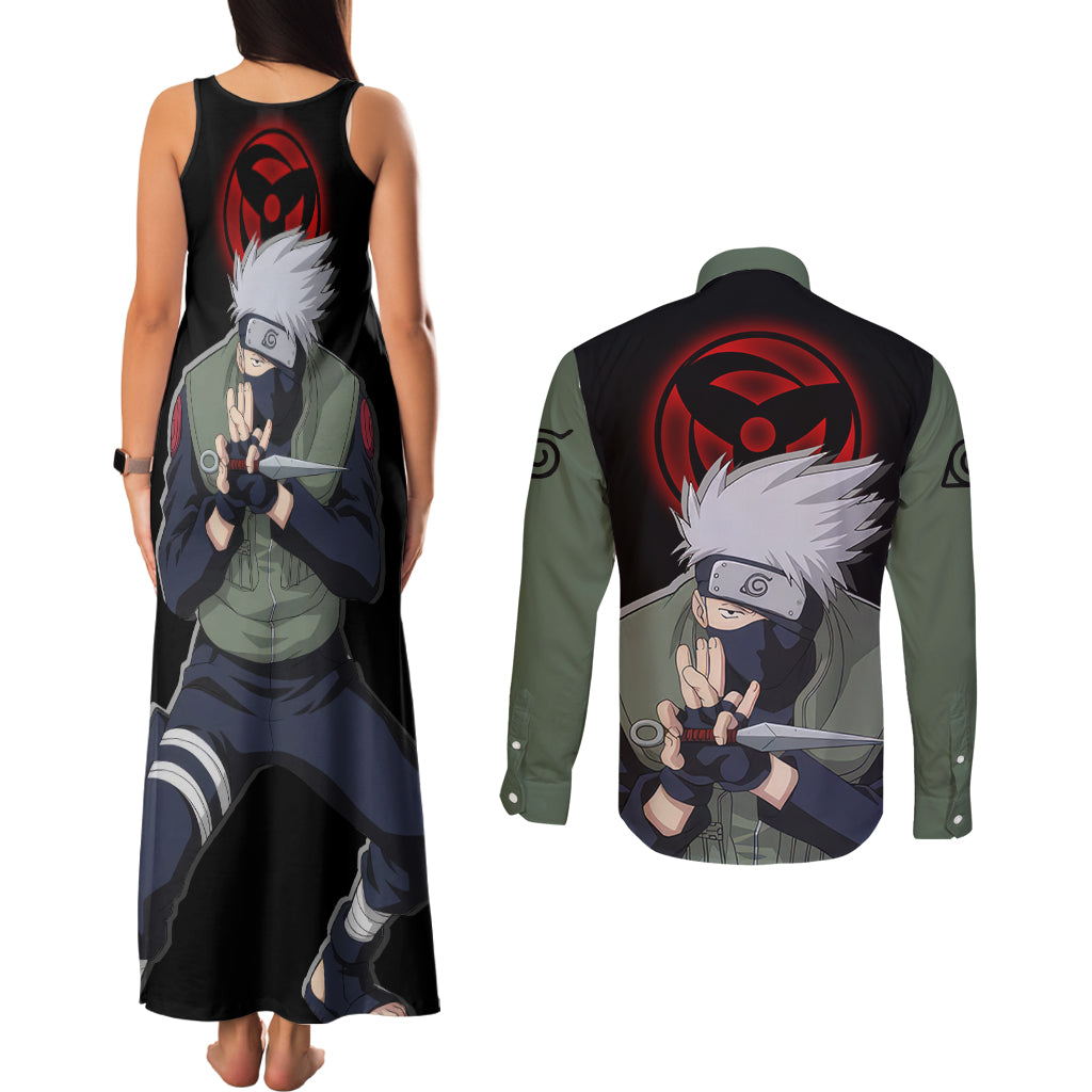 Hatake Kakashi - Sharingan Eyes Couples Matching Tank Maxi Dress and Long Sleeve Button Shirt