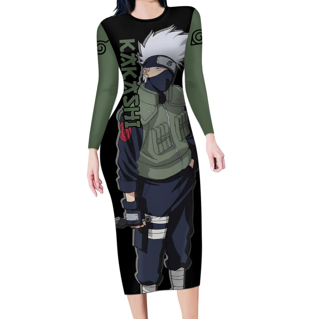 Hatake Kakashi - Sharingan Eyes Long Sleeve Bodycon Dress