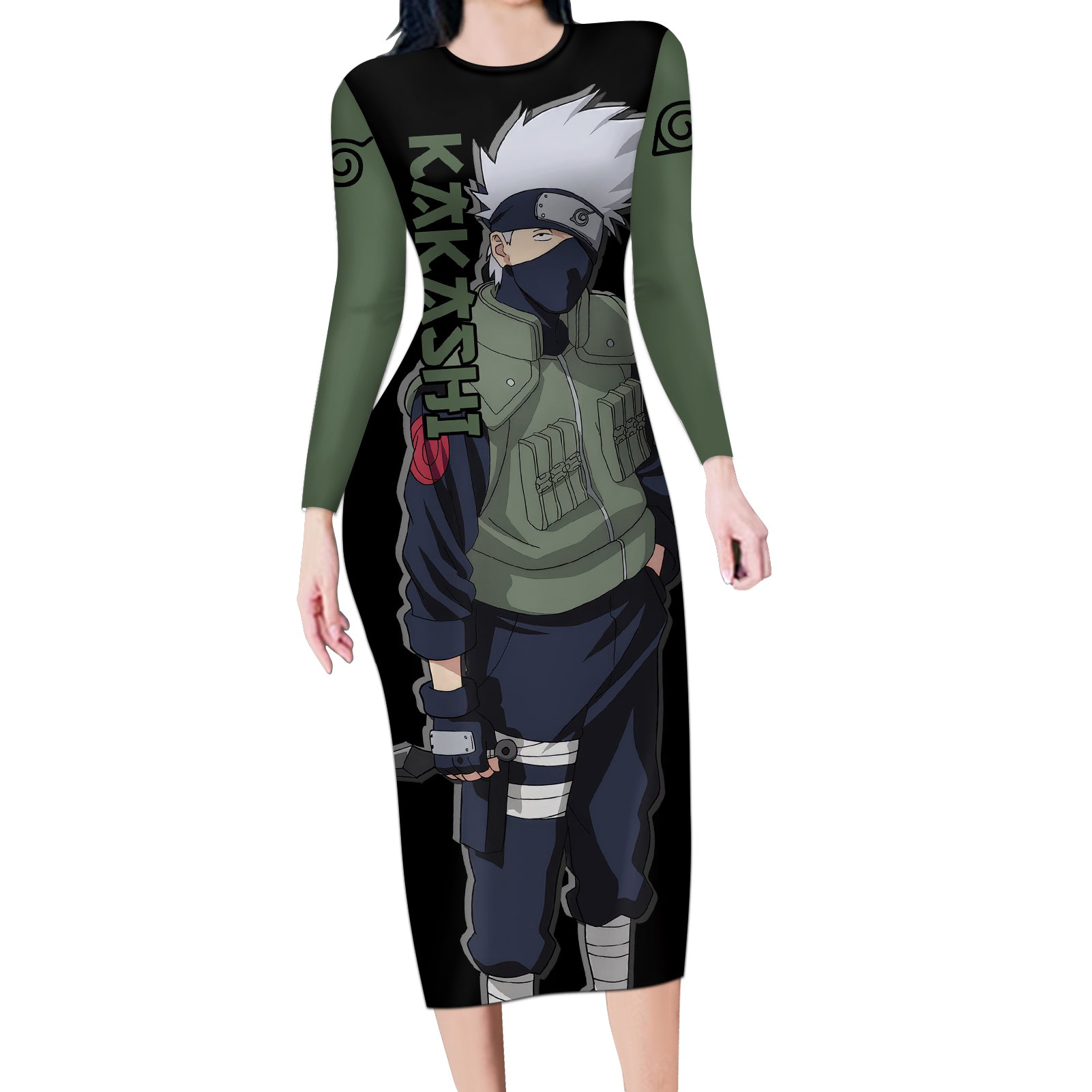 Hatake Kakashi - Sharingan Eyes Long Sleeve Bodycon Dress