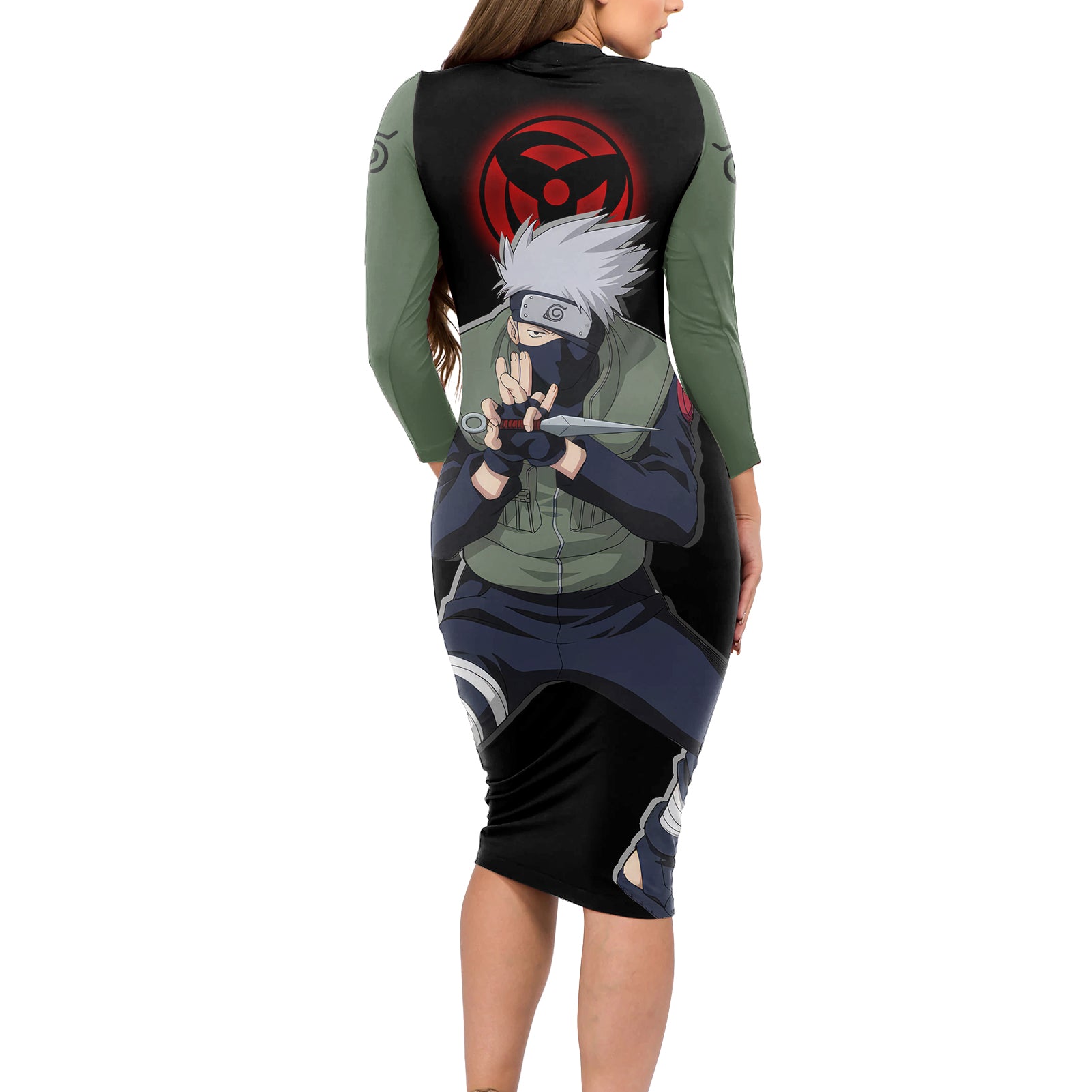 Hatake Kakashi - Sharingan Eyes Long Sleeve Bodycon Dress