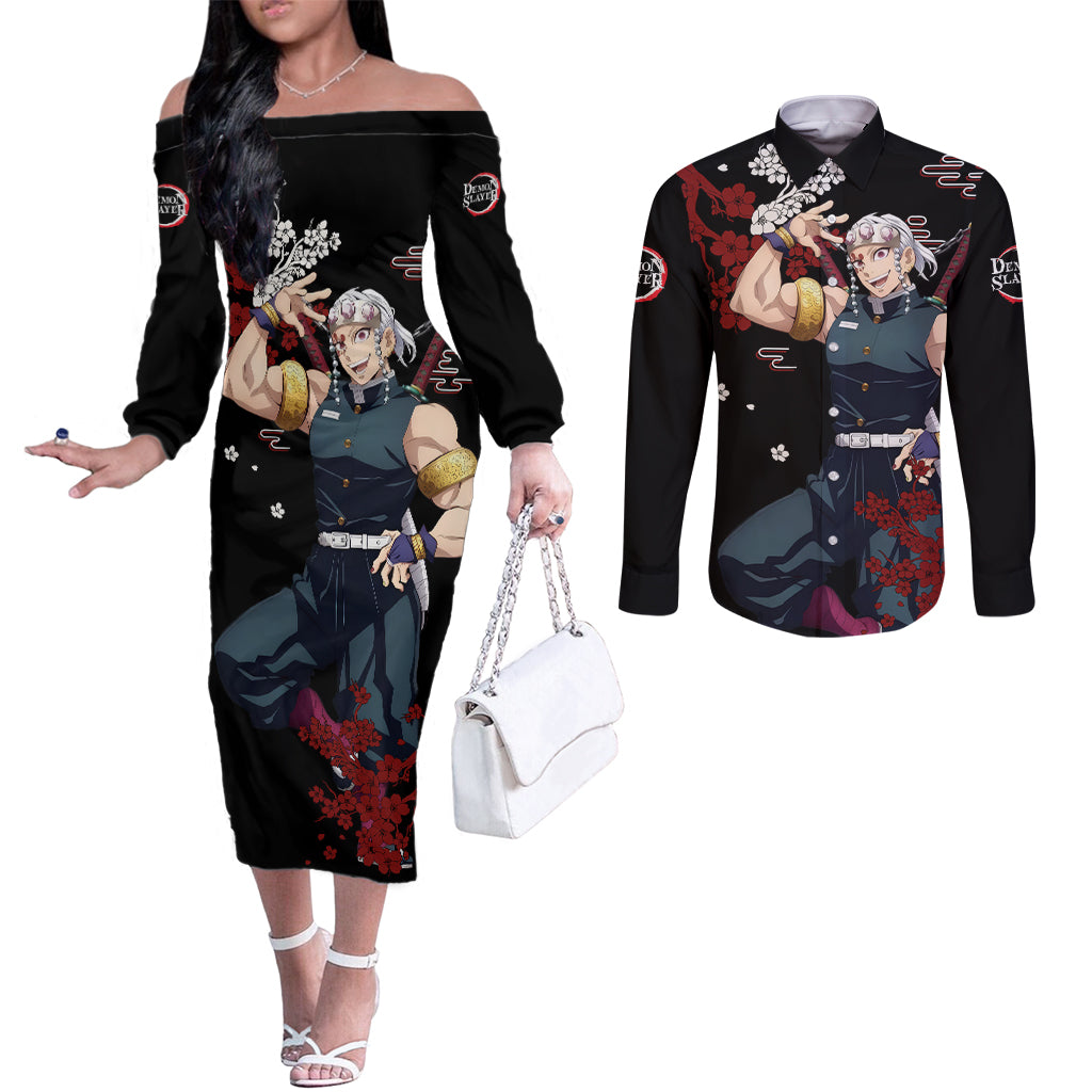 Tengen Uzui Anime Japan Style Couples Matching Off The Shoulder Long Sleeve Dress and Long Sleeve Button Shirt