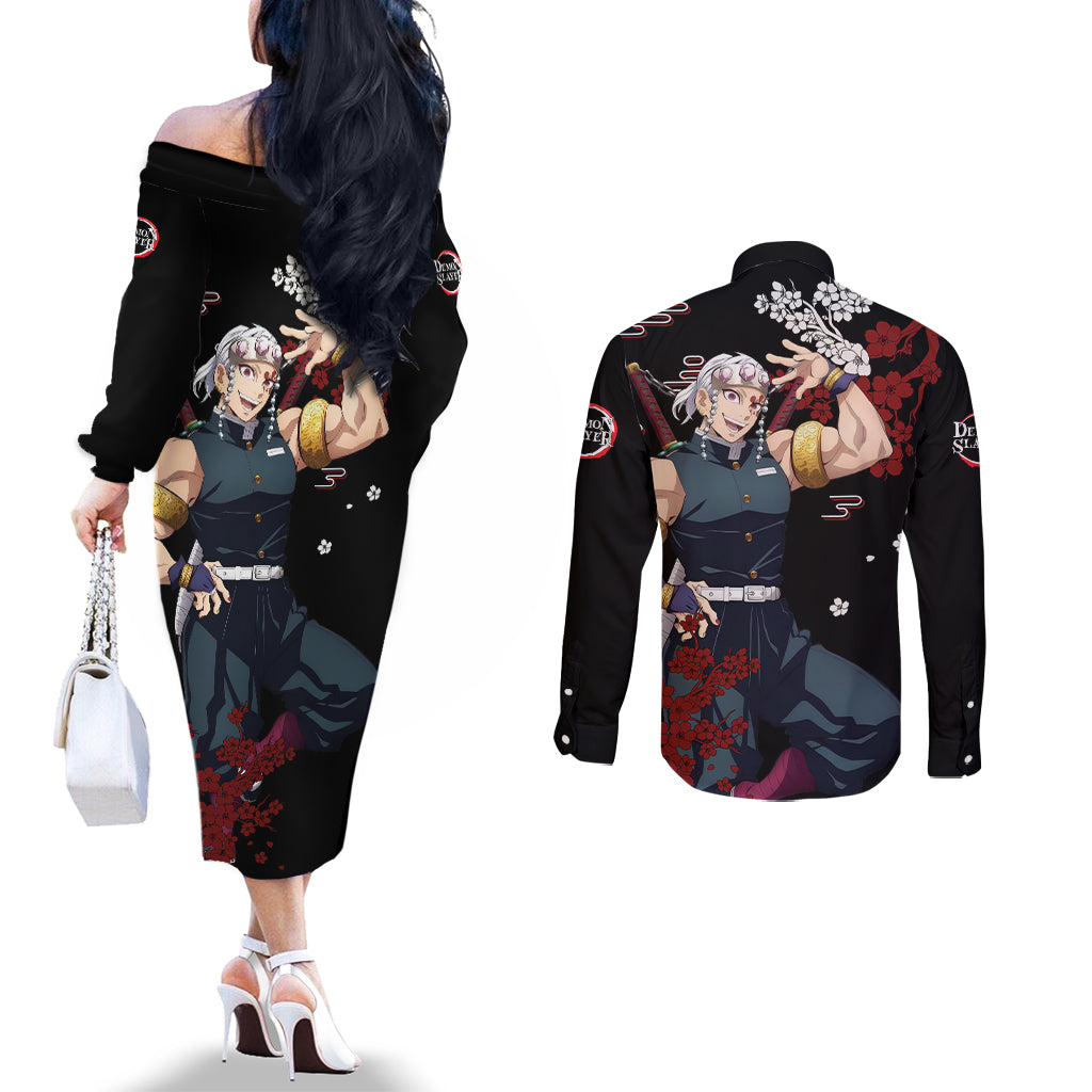 Tengen Uzui Anime Japan Style Couples Matching Off The Shoulder Long Sleeve Dress and Long Sleeve Button Shirt