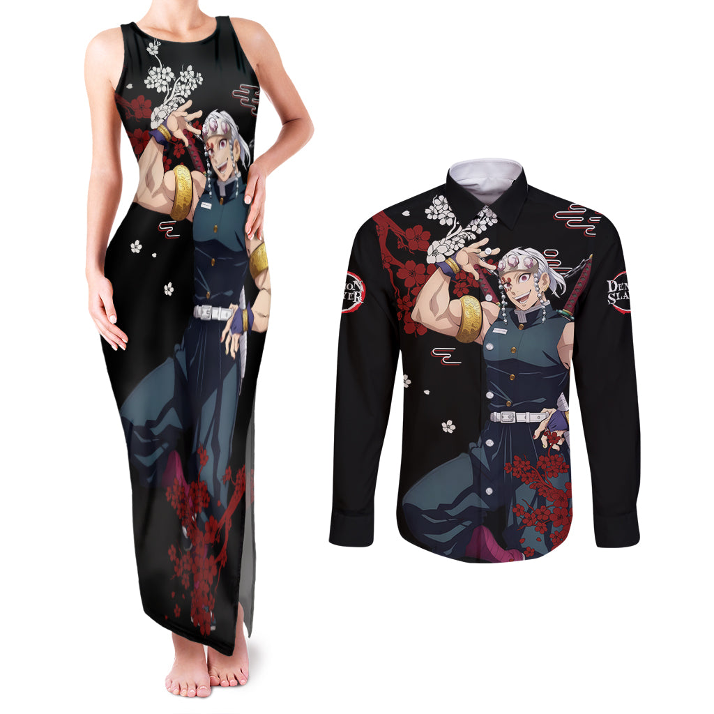 Tengen Uzui Anime Japan Style Couples Matching Tank Maxi Dress and Long Sleeve Button Shirt