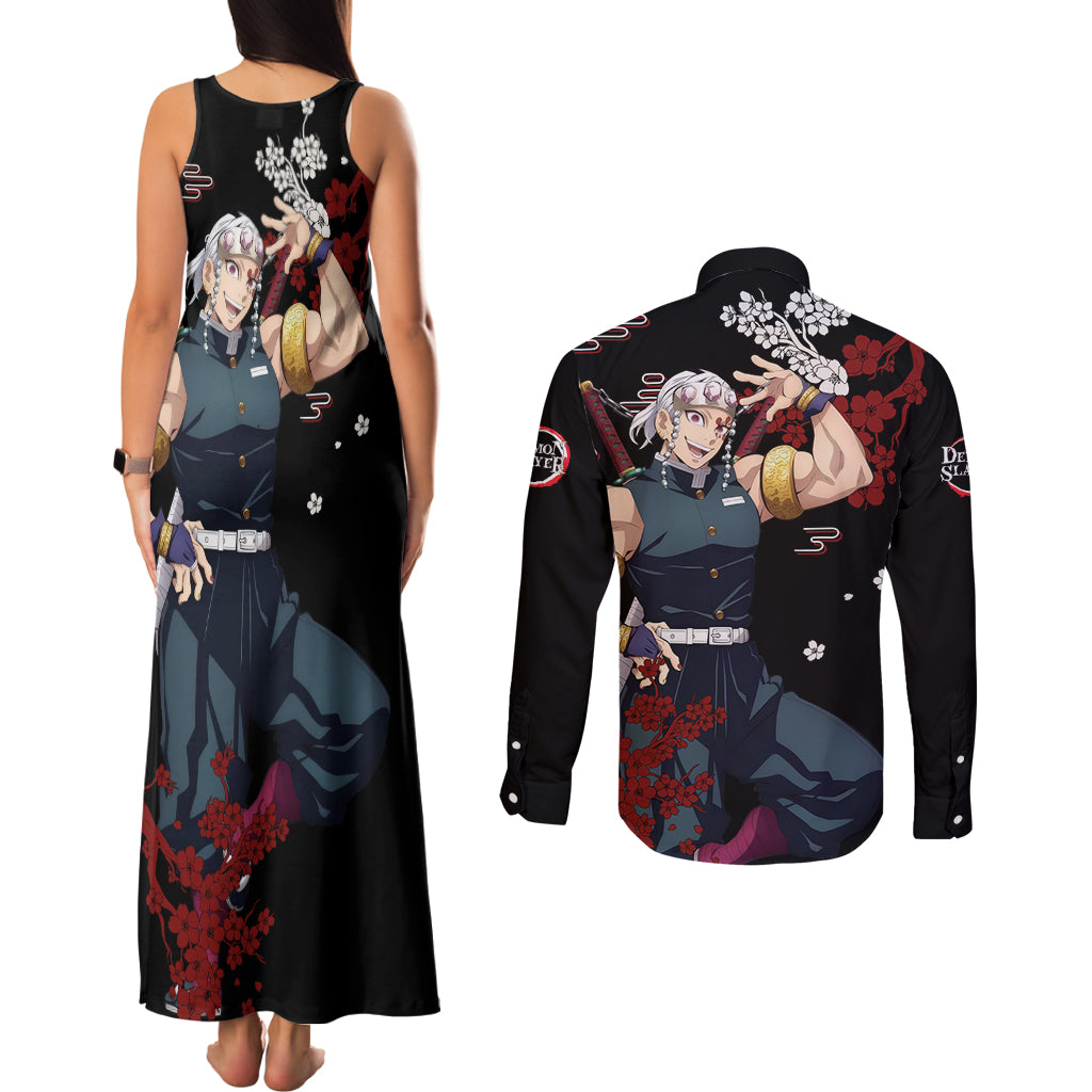 Tengen Uzui Anime Japan Style Couples Matching Tank Maxi Dress and Long Sleeve Button Shirt