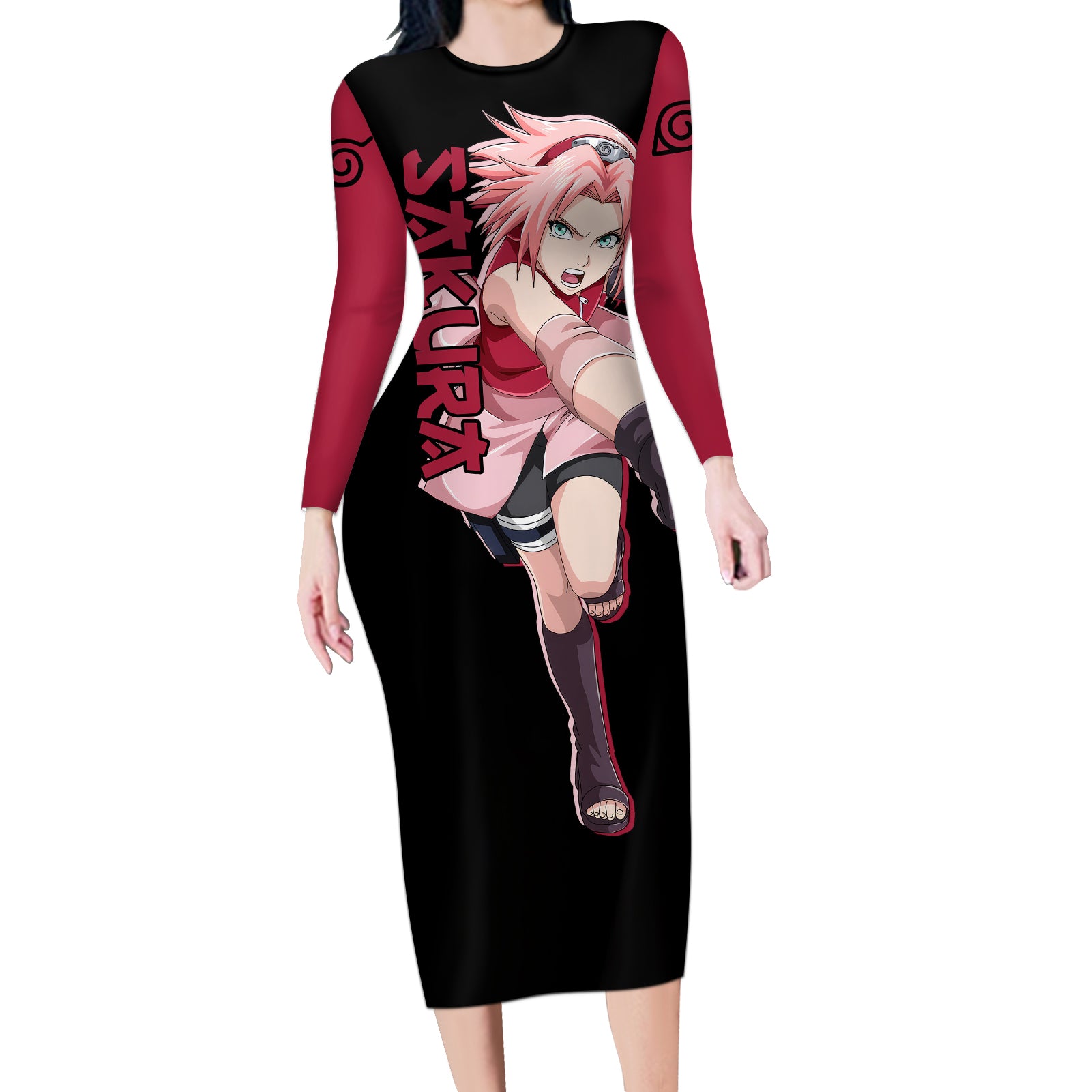 Sakura Haruno - Naruto Anime Long Sleeve Bodycon Dress