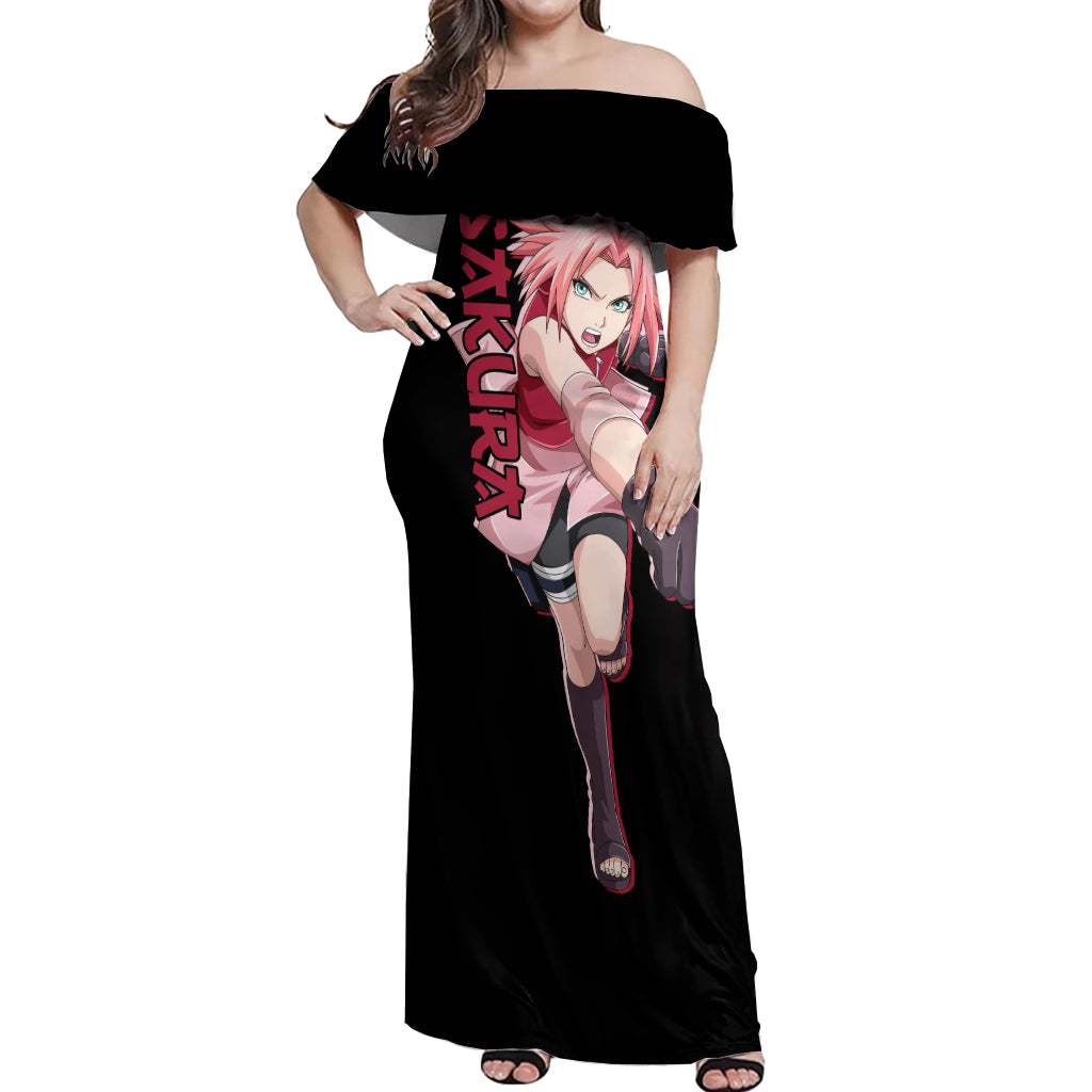 Sakura Haruno - Naruto Anime Off Shoulder Maxi Dress