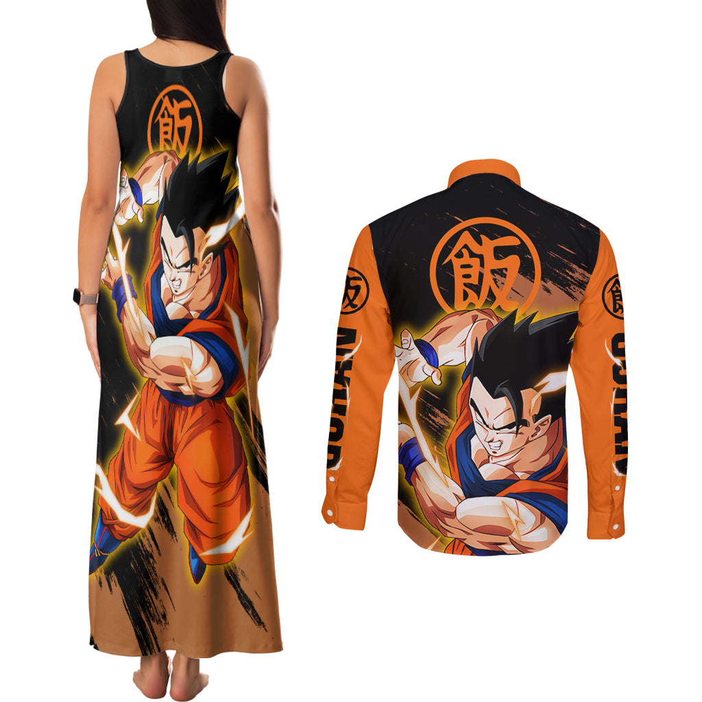 Gohan - Dragon Ball Couples Matching Tank Maxi Dress and Long Sleeve Button Shirt