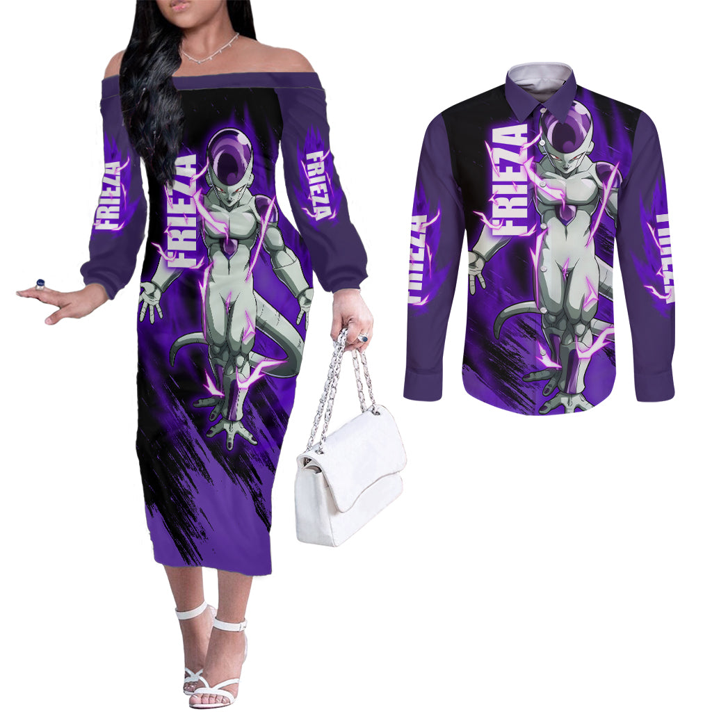 Frieza - Dragon Ball Couples Matching Off The Shoulder Long Sleeve Dress and Long Sleeve Button Shirt