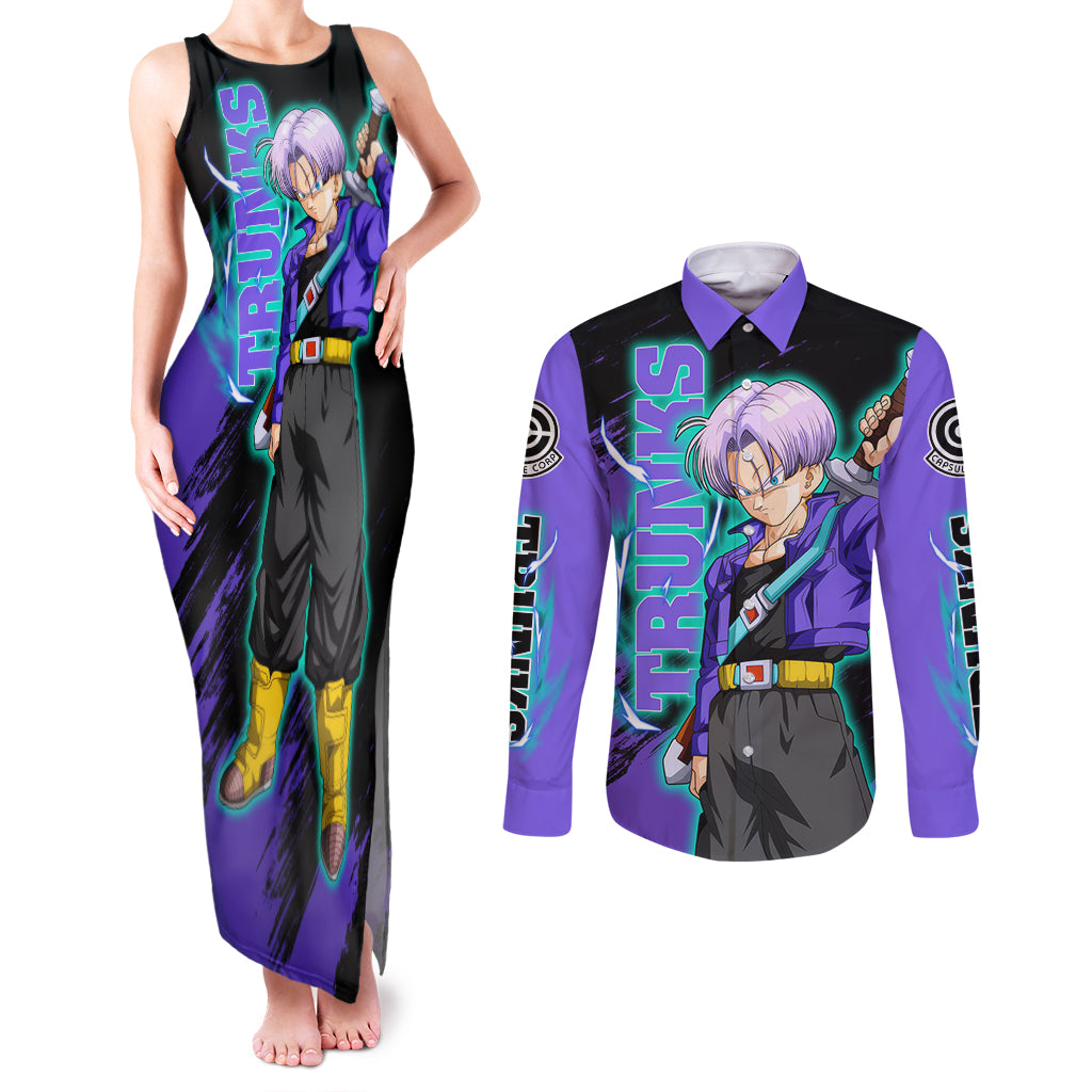 Future Trunks - Dragon Ball Couples Matching Tank Maxi Dress and Long Sleeve Button Shirt