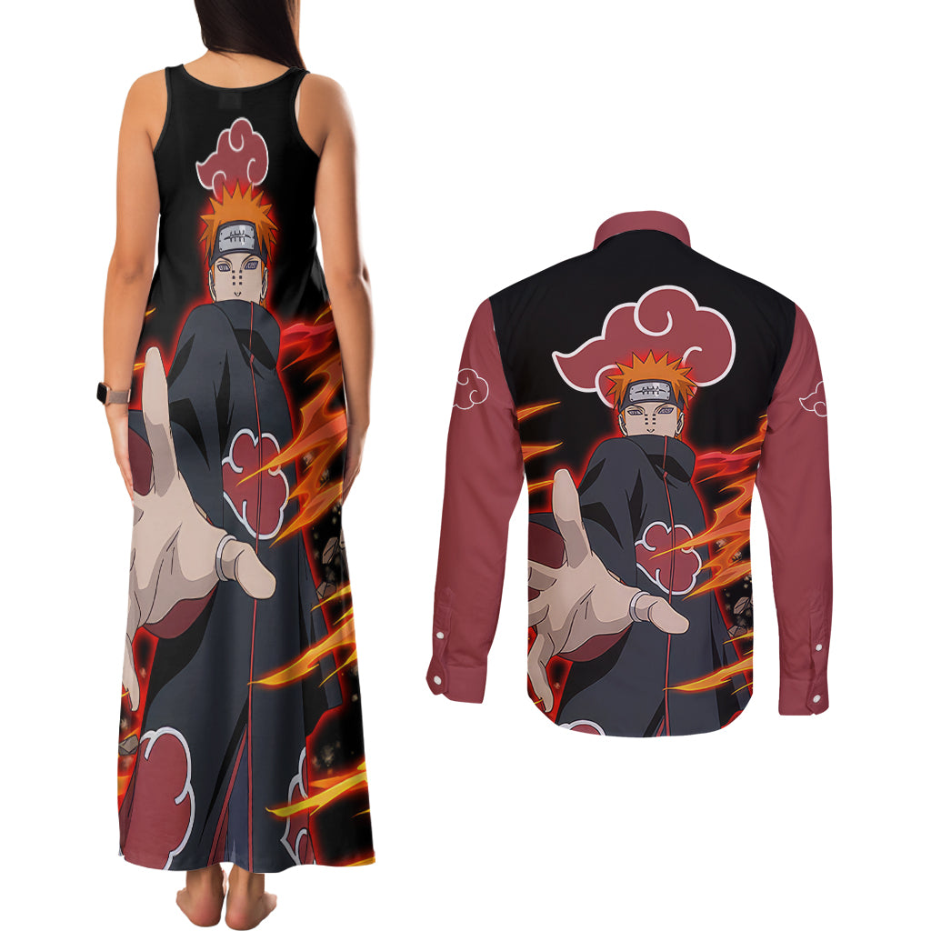 Pain Akatsuki - Naruto Anime Couples Matching Tank Maxi Dress and Long Sleeve Button Shirt