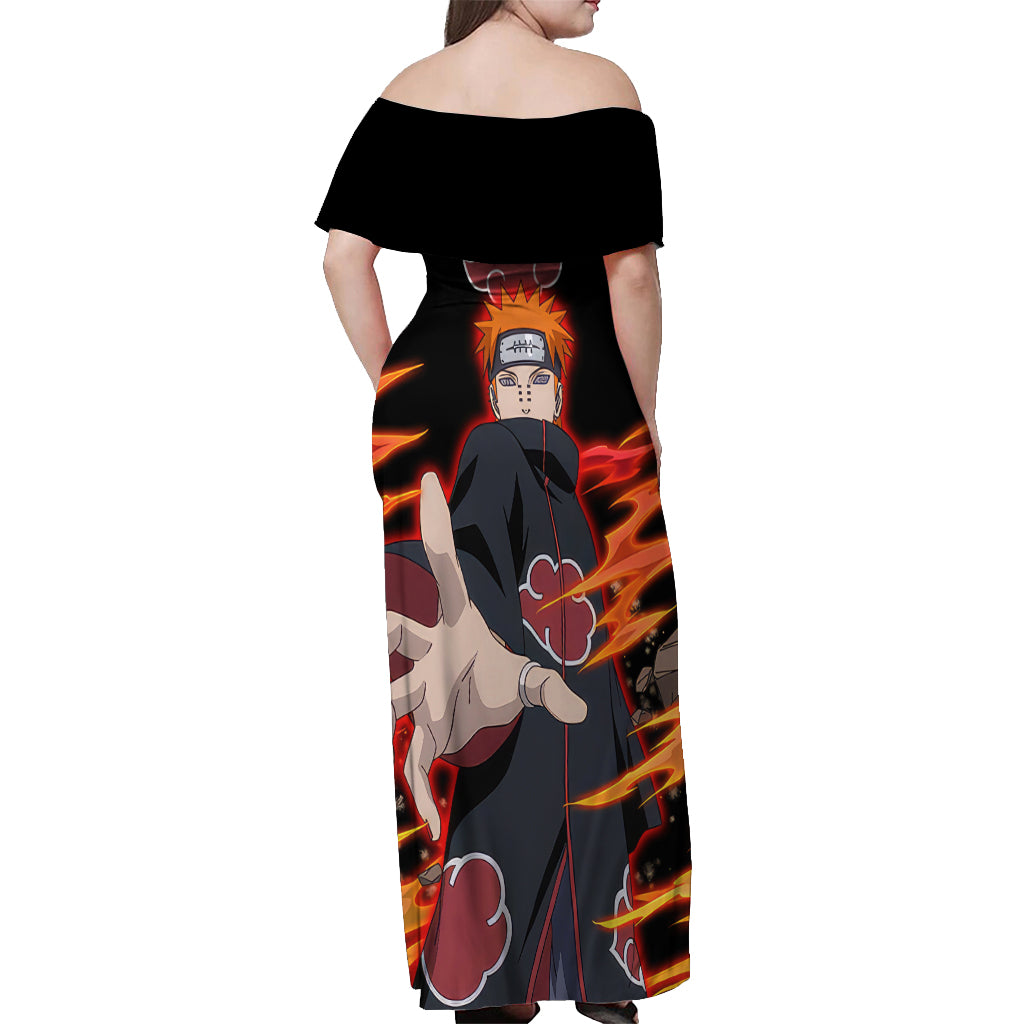 Pain Akatsuki - Naruto Anime Off Shoulder Maxi Dress