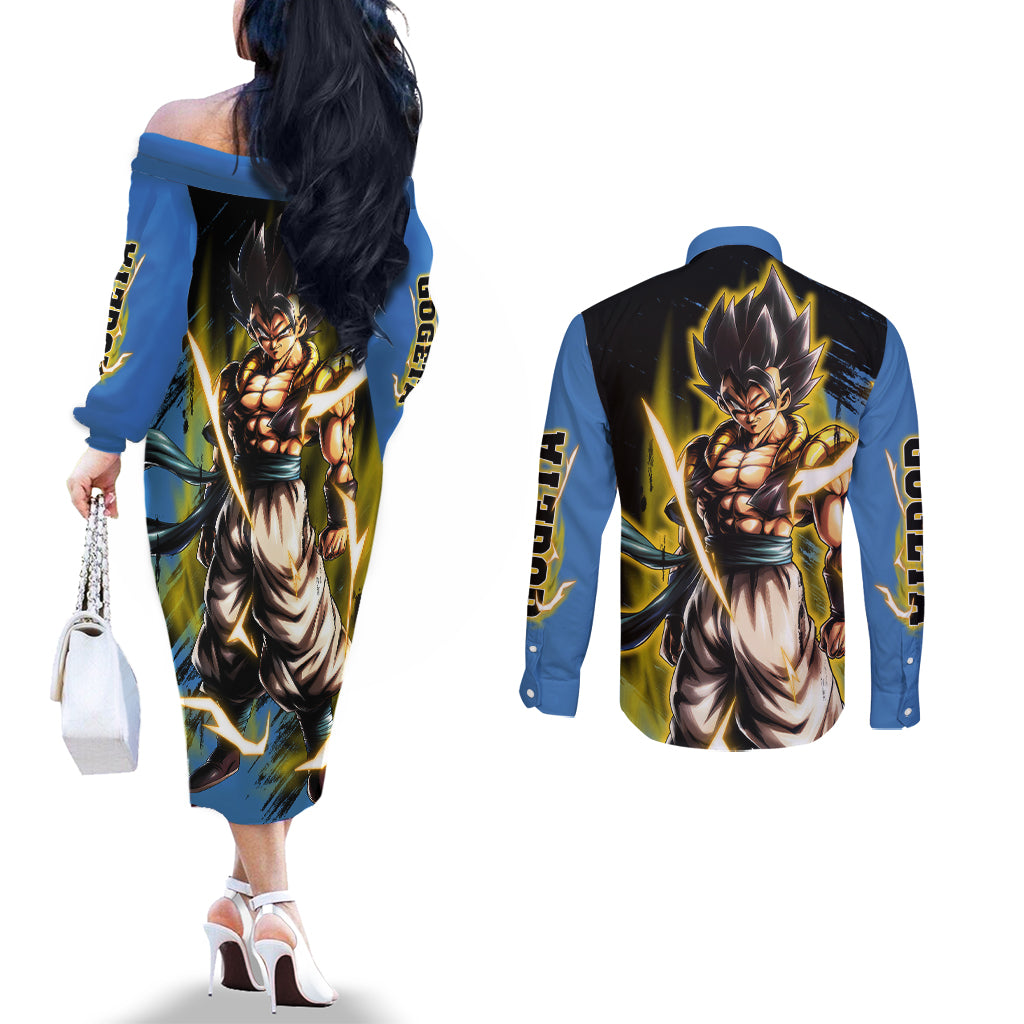 Gogeta - Dargon Ball Couples Matching Off The Shoulder Long Sleeve Dress and Long Sleeve Button Shirt