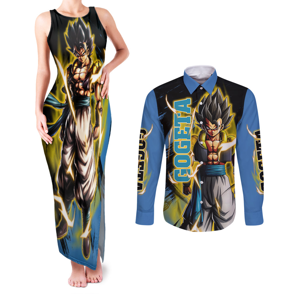 Gogeta - Dargon Ball Couples Matching Tank Maxi Dress and Long Sleeve Button Shirt