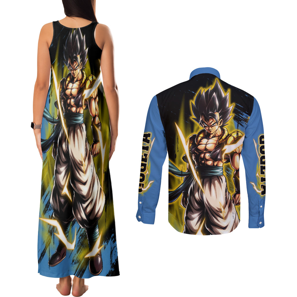 Gogeta - Dargon Ball Couples Matching Tank Maxi Dress and Long Sleeve Button Shirt