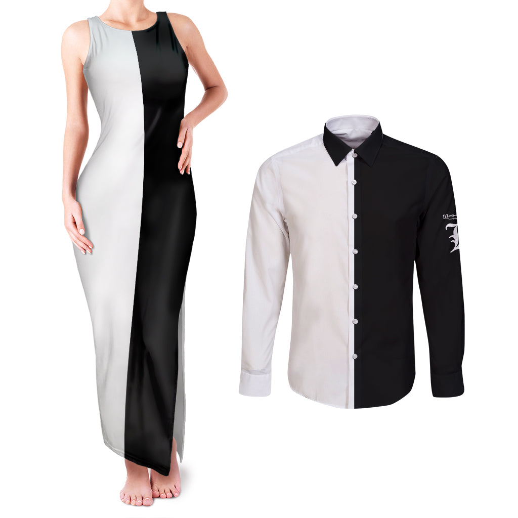 L Lawliet Couples Matching Tank Maxi Dress and Long Sleeve Button Shirt